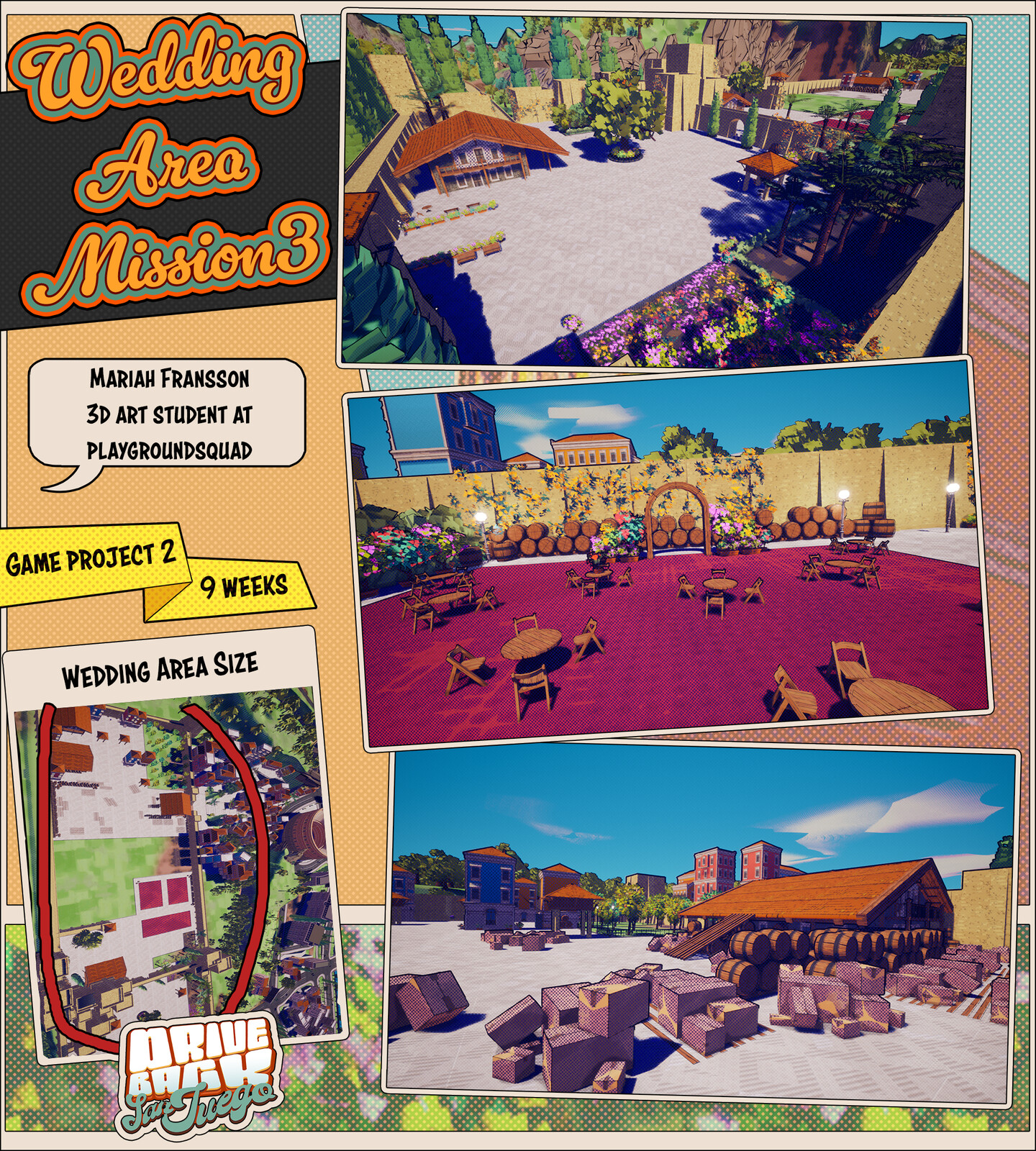 I helped out in the wedding area that is part of main mission 3 and did most of the environment work here.