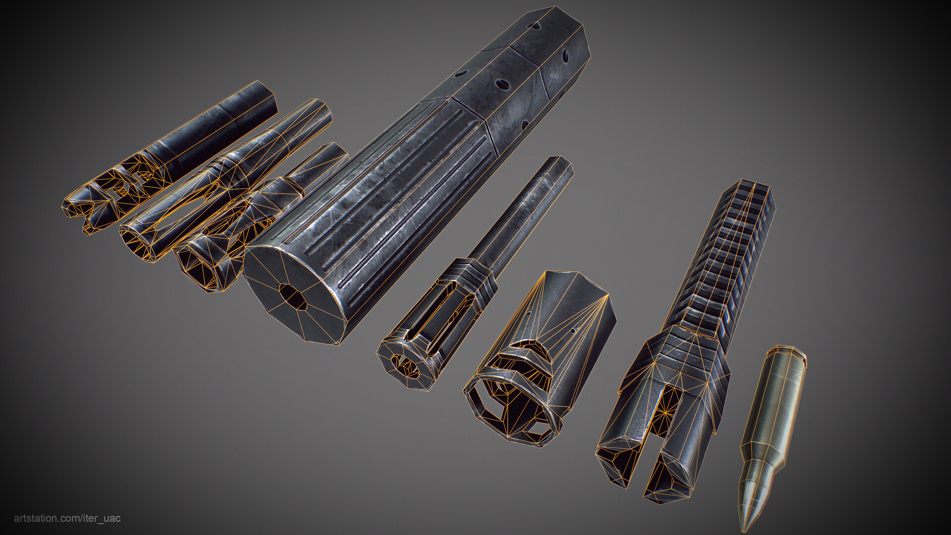ArtStation - Weapon Attachments, Firearm Compensators 01 - Low Poly