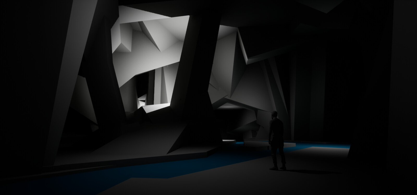 An early blockout of the cave. It had many different rooms and I was going for a sort-of slow walking simulator type of thing to make a little playable demo, but eventually pared it back to focusing on PCG and Houdini.