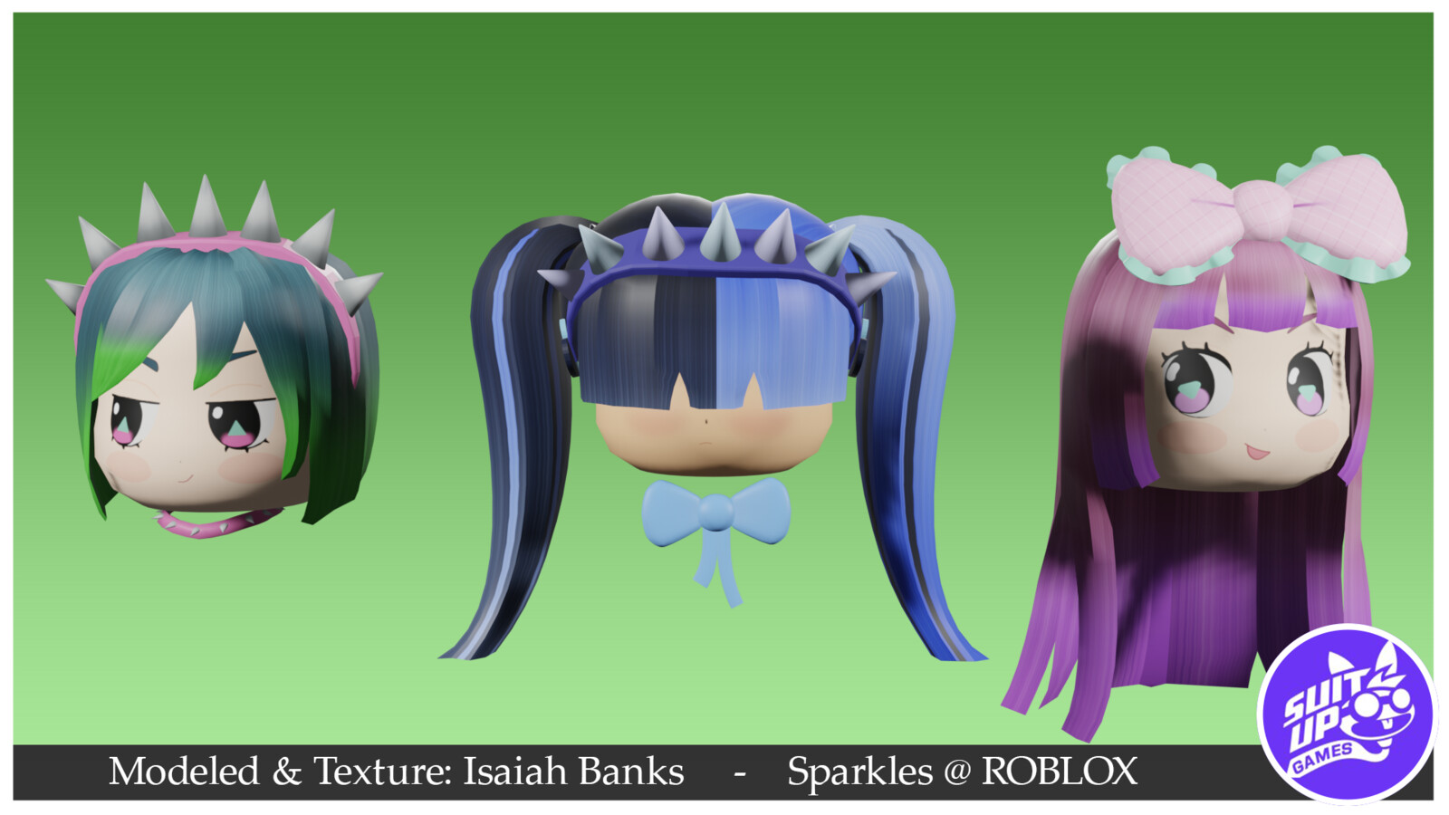 Character designs I made for  the Sparkles branded game on ROBLOX.