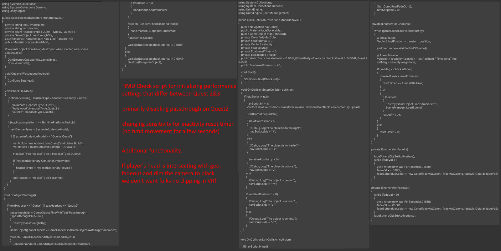 VR NoClip prevention &amp; Device specific optimizations