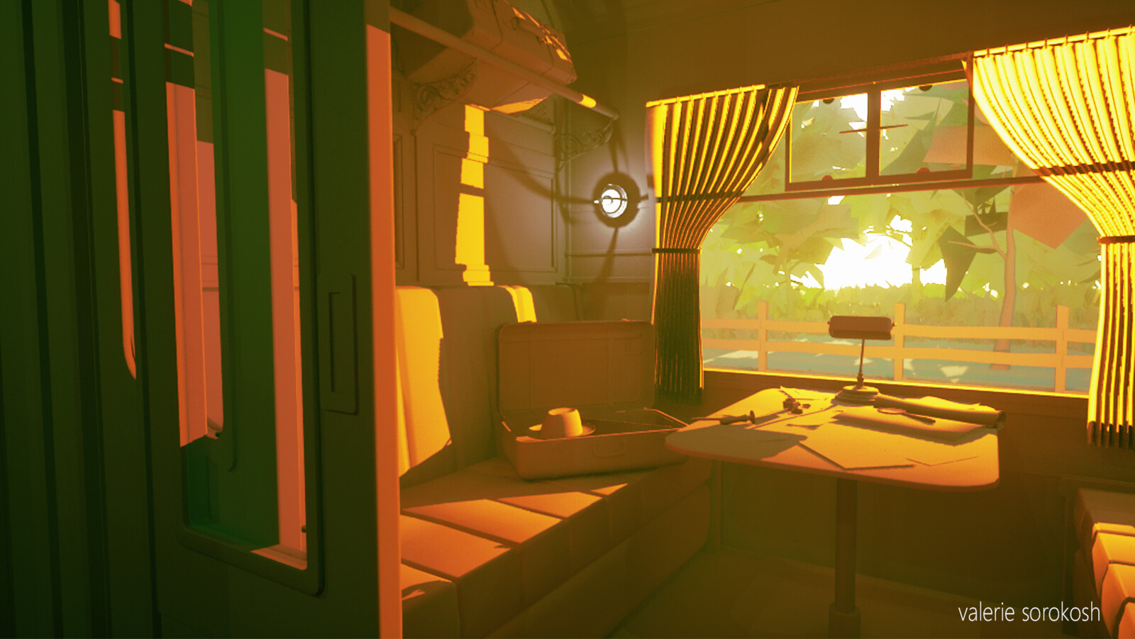 Here is a detail lighting view of the environment to show understanding of colour theory, placement and light. 