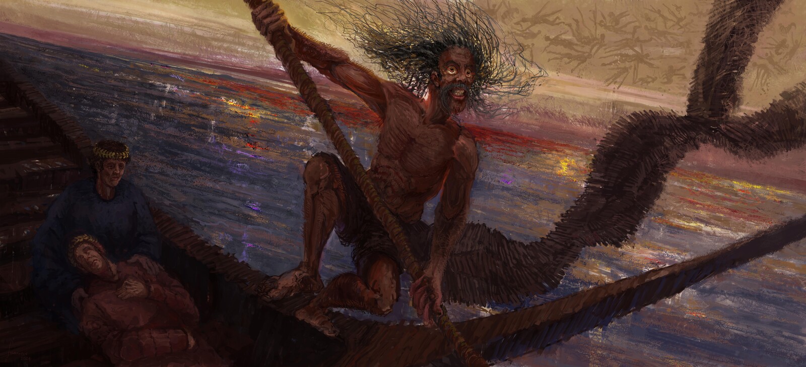 Charon ferrying Dante and Virgil.
