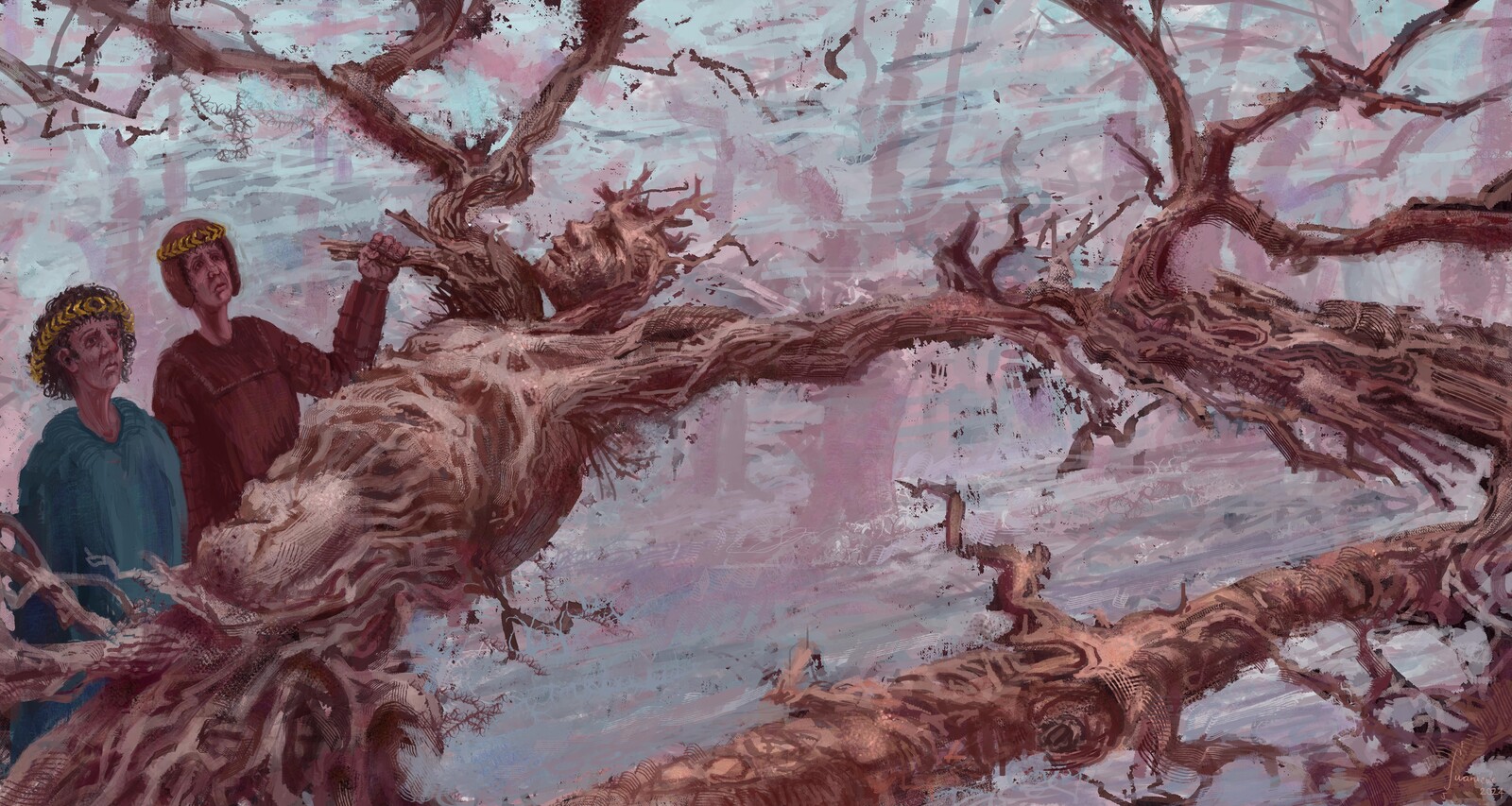 in order to speak with one of suicides, Virgil tells Dante to break of one of its branches