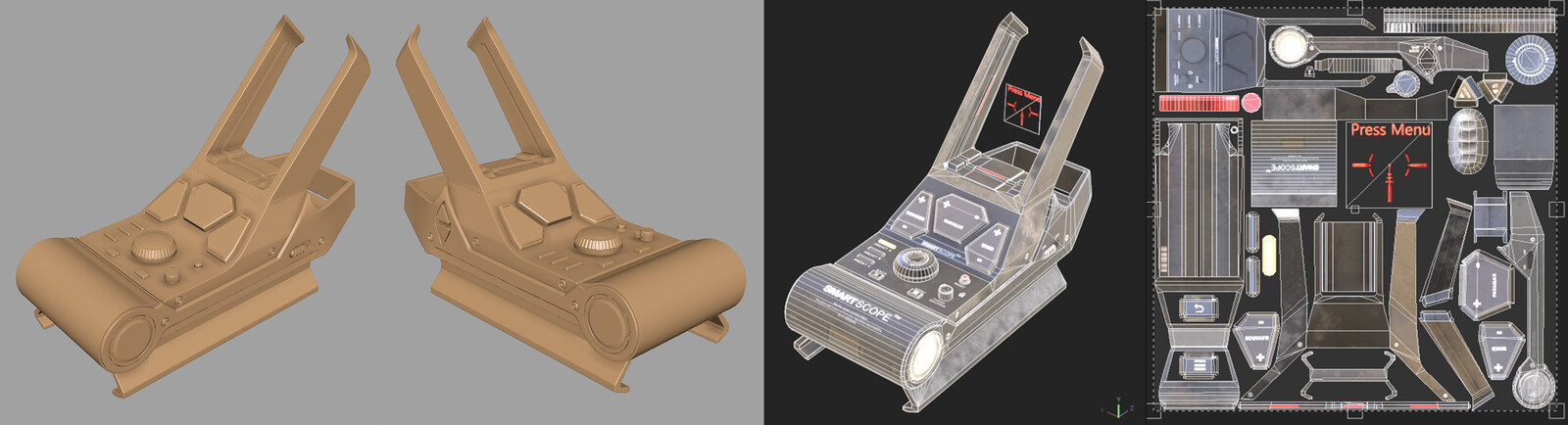 Highpoly, Wireframe, and UVs