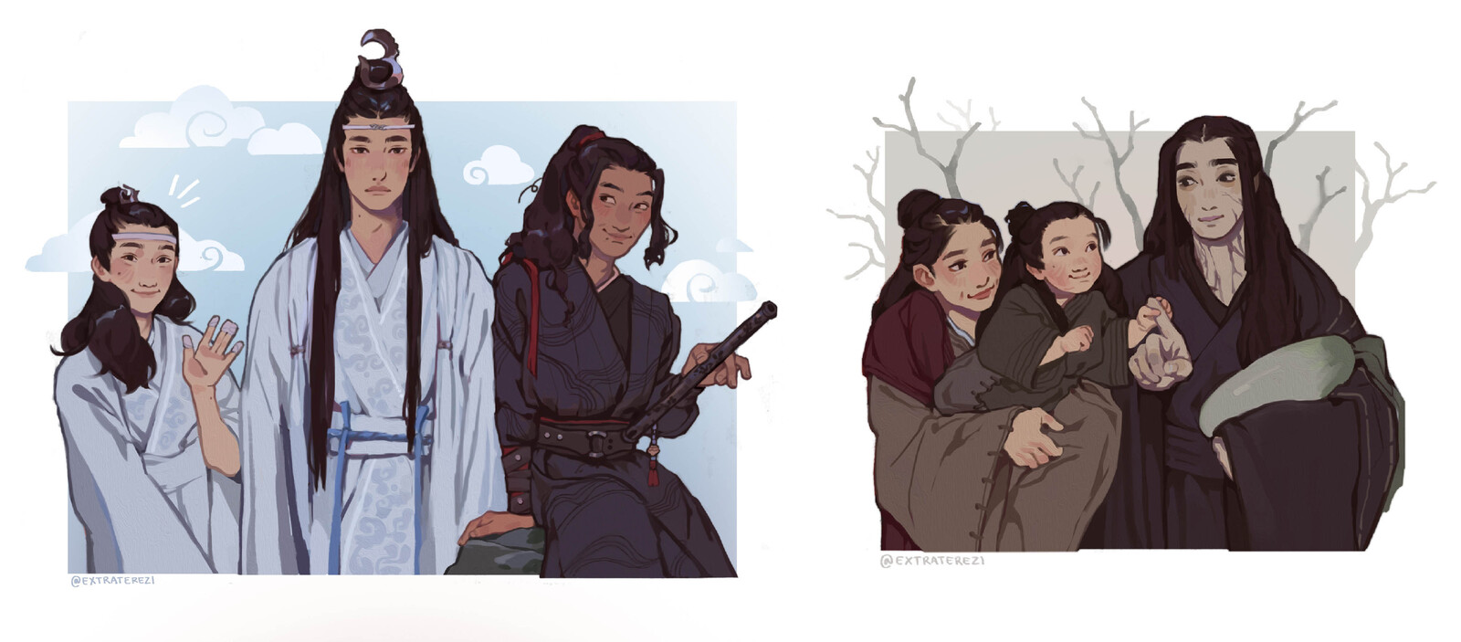 Stylized interpretations of the characters from the live-action show The Untamed.