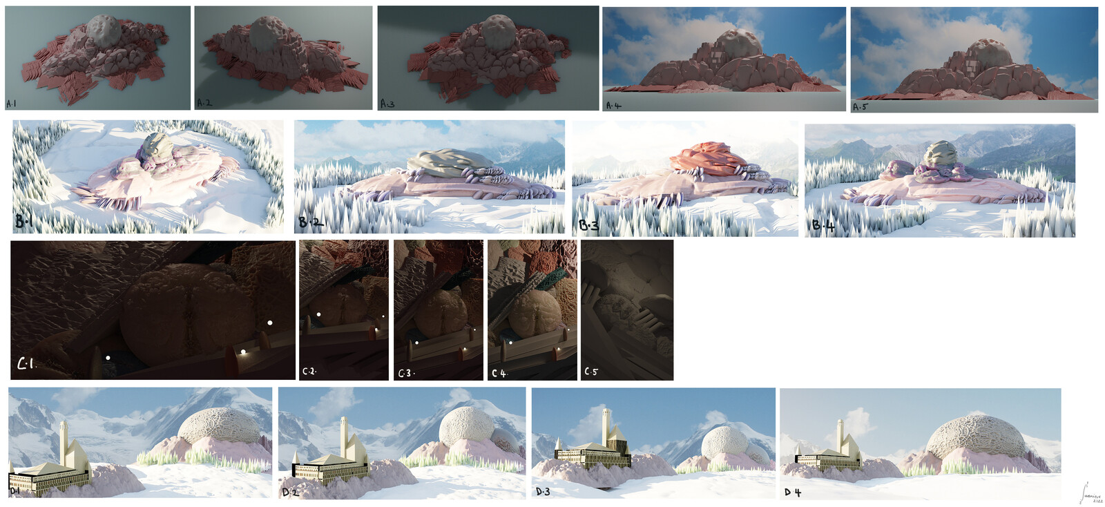 blender scene set up with more options and camera angles