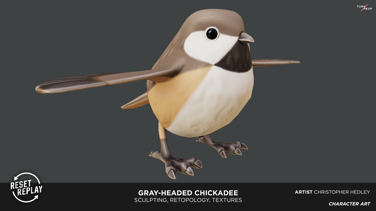 Sculpted with Zbrush, Retopologized and UV unwrapped with Maya, Textured with Substance Painter