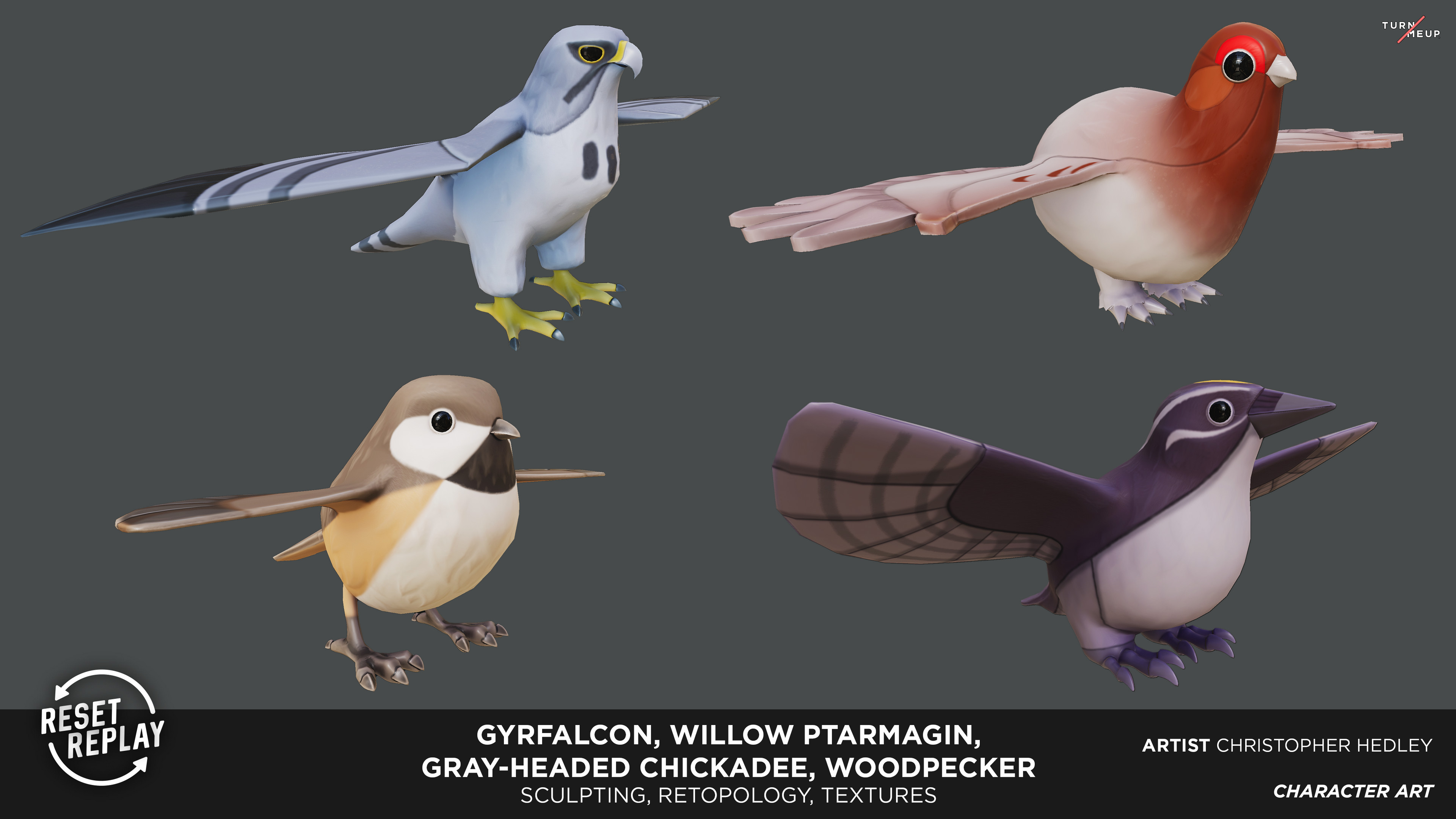 Sculpted with Zbrush, Retopologized and UV unwrapped with Maya, Textured with Substance Painter
