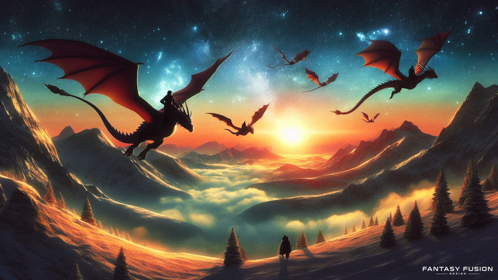 In the heart of a frozen panorama, legends take flight.