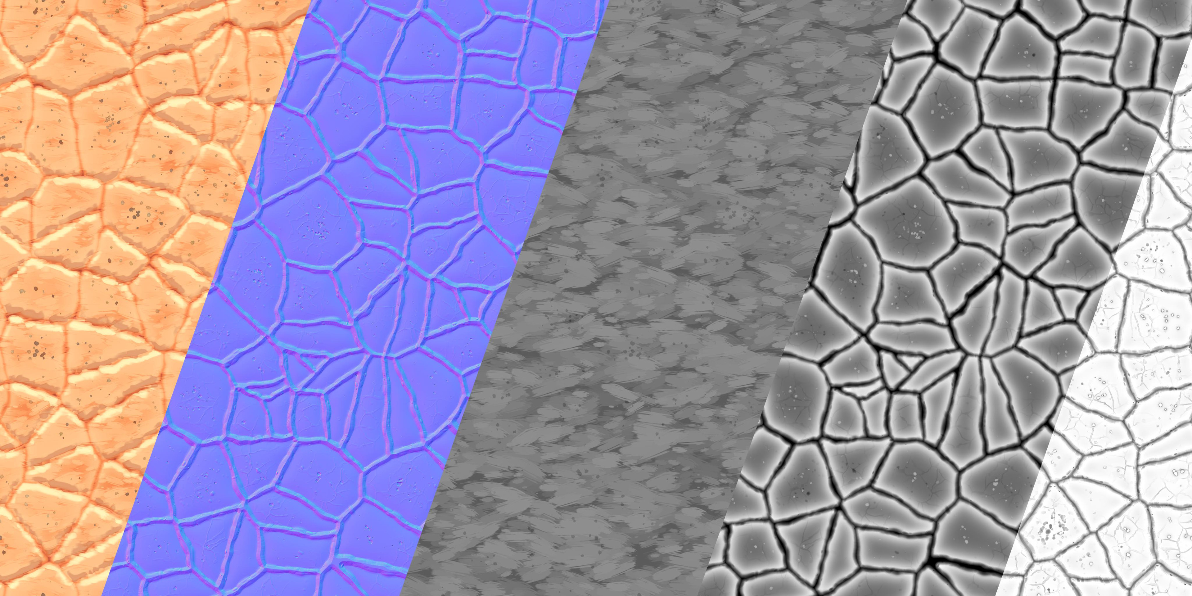 Diffuse, Normal, Roughness, Height, Ambient Occlusion