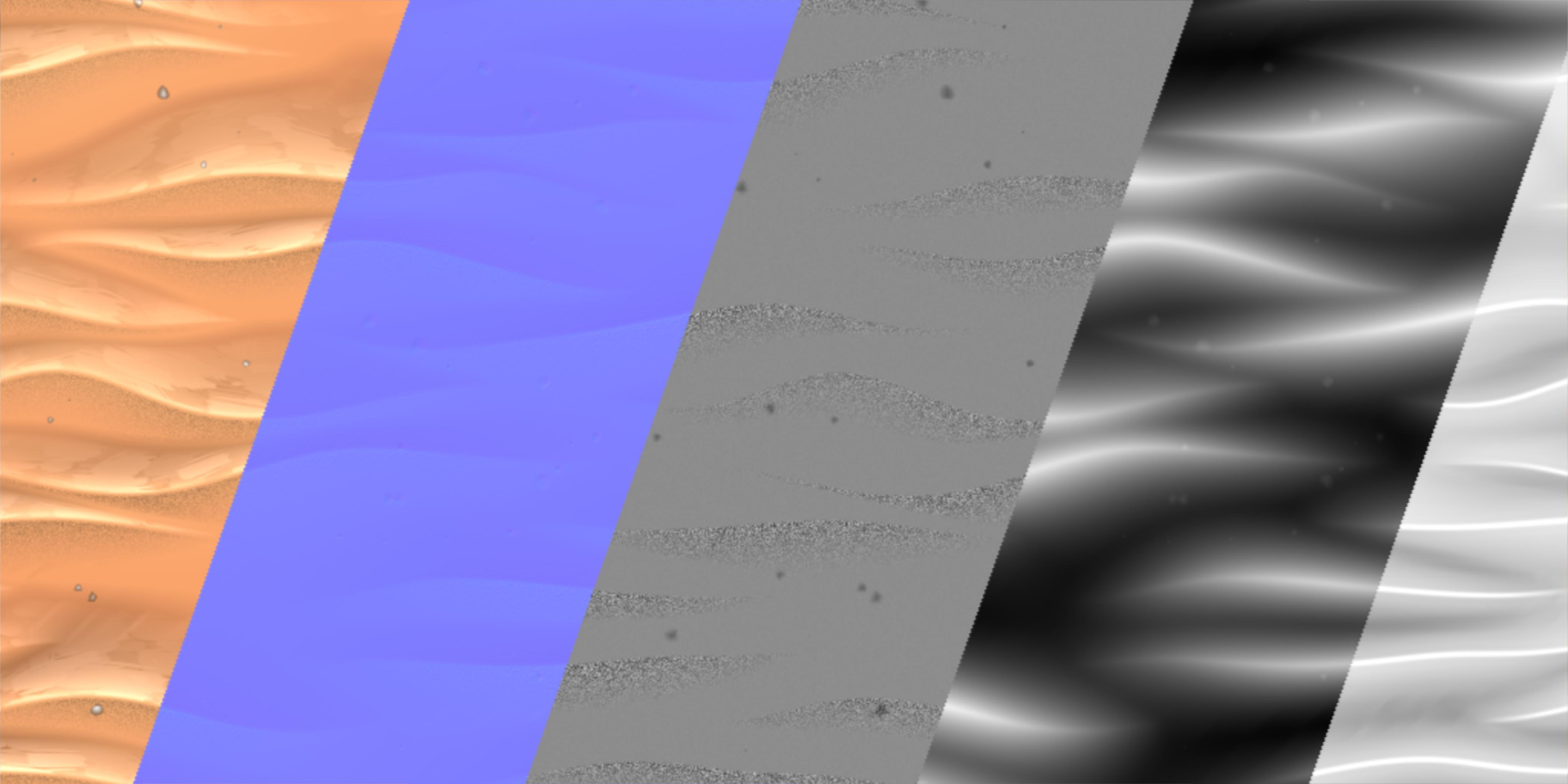 Diffuse, Normal, Roughness, Height, Ambient Occlusion