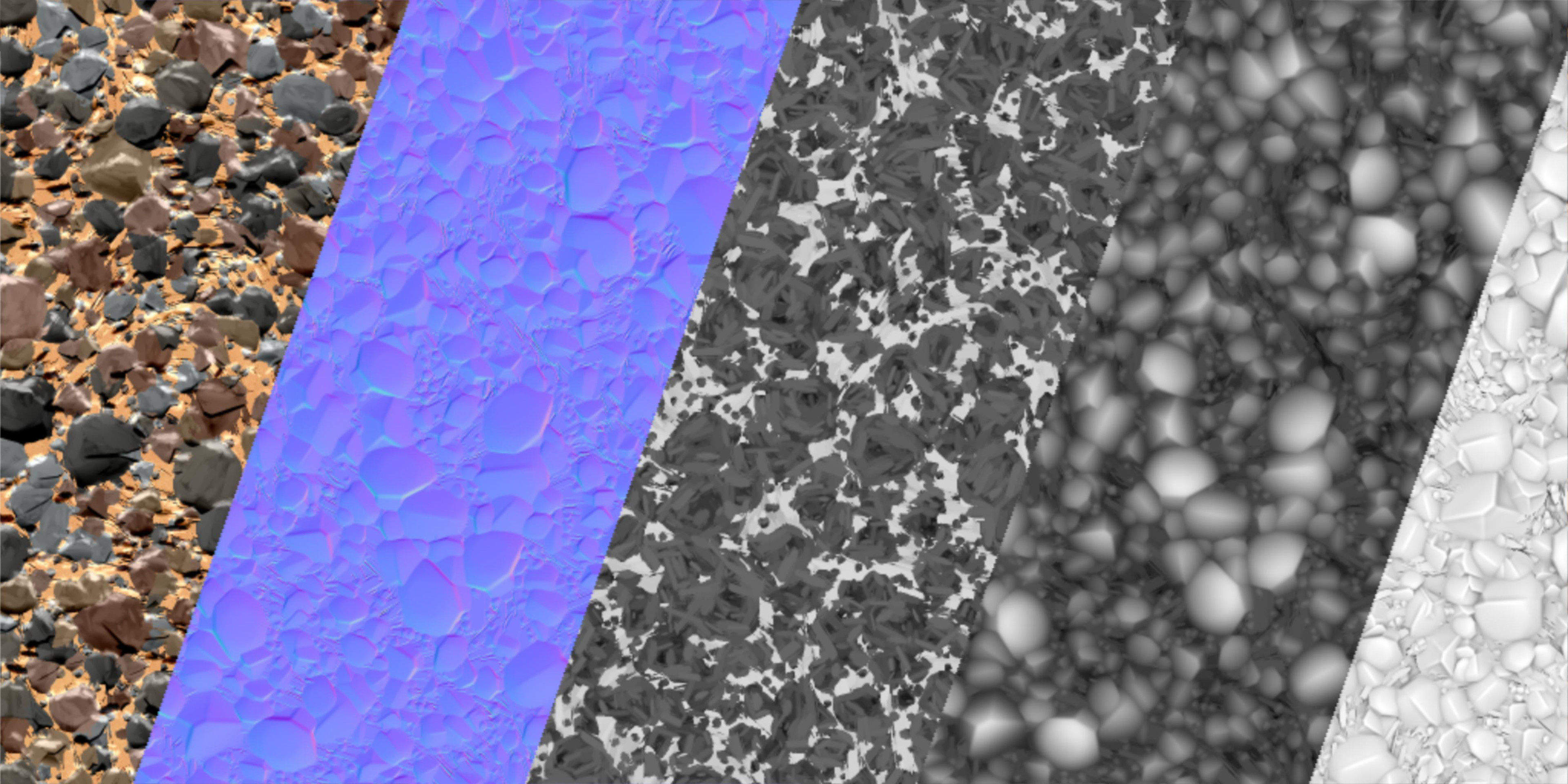 Diffuse, Normal, Roughness, Height, Ambient Occlusion
