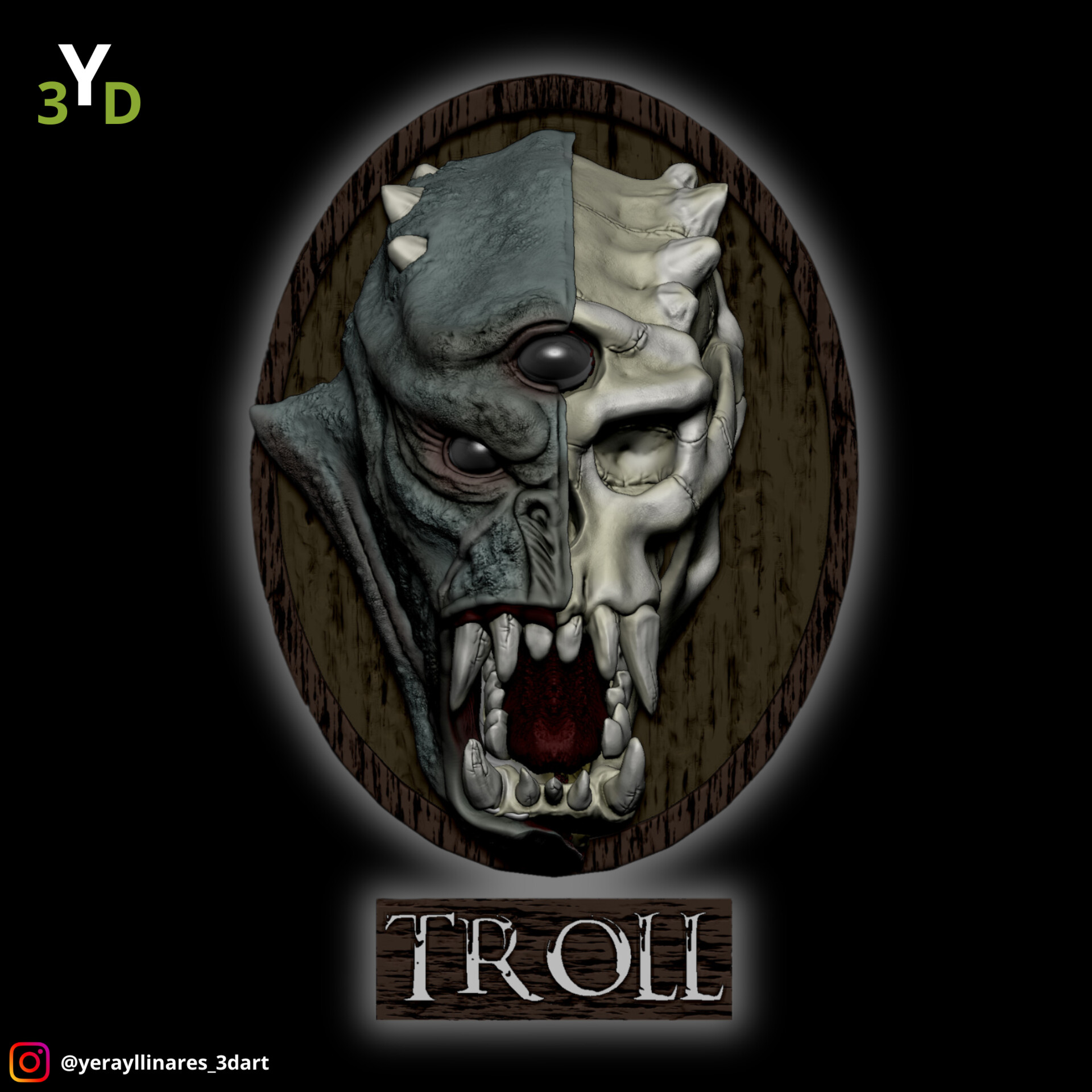 Yeray Llinares 3D Art - Troll Face from Skyrim Trophy