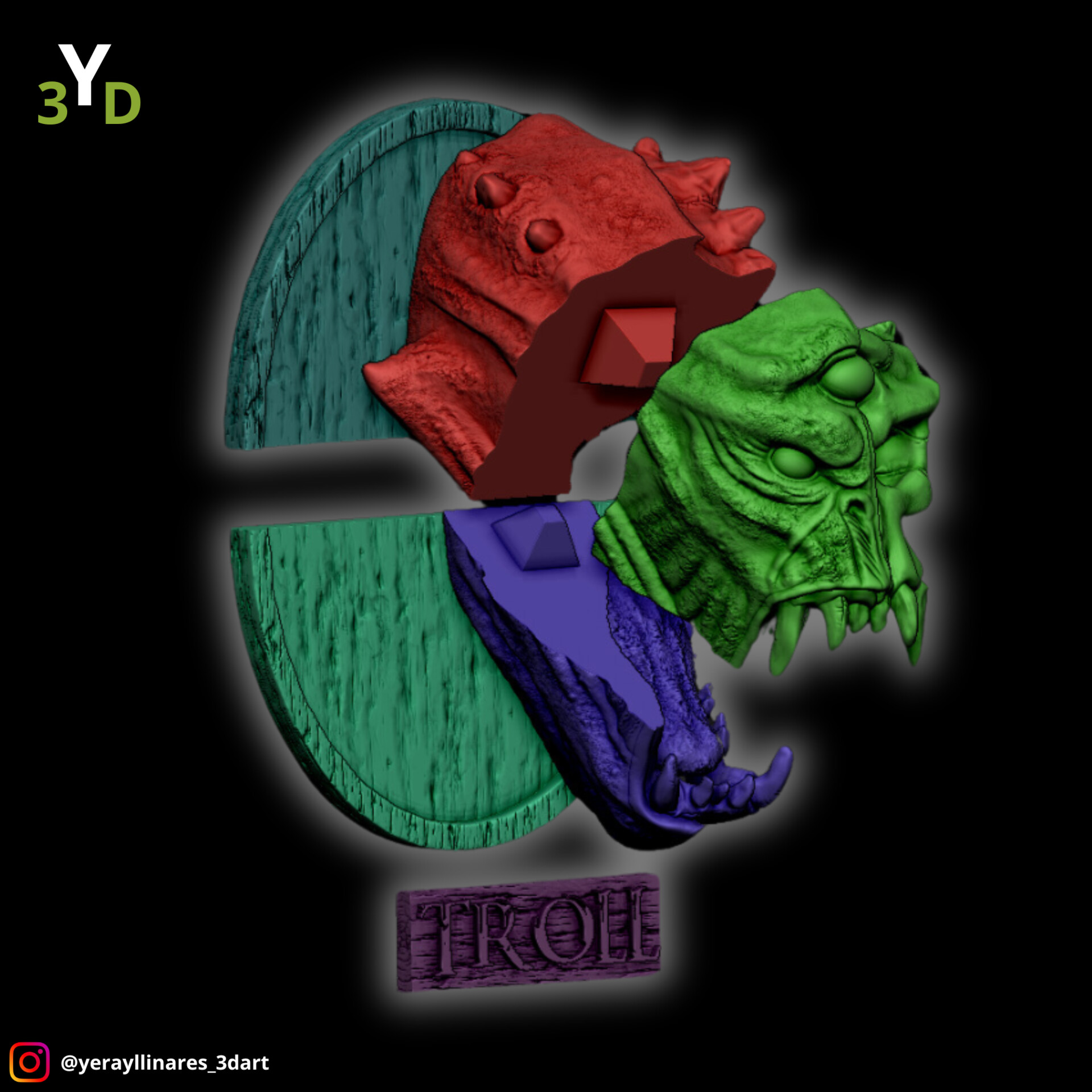 Yeray Llinares 3D Art - Troll Face from Skyrim Trophy