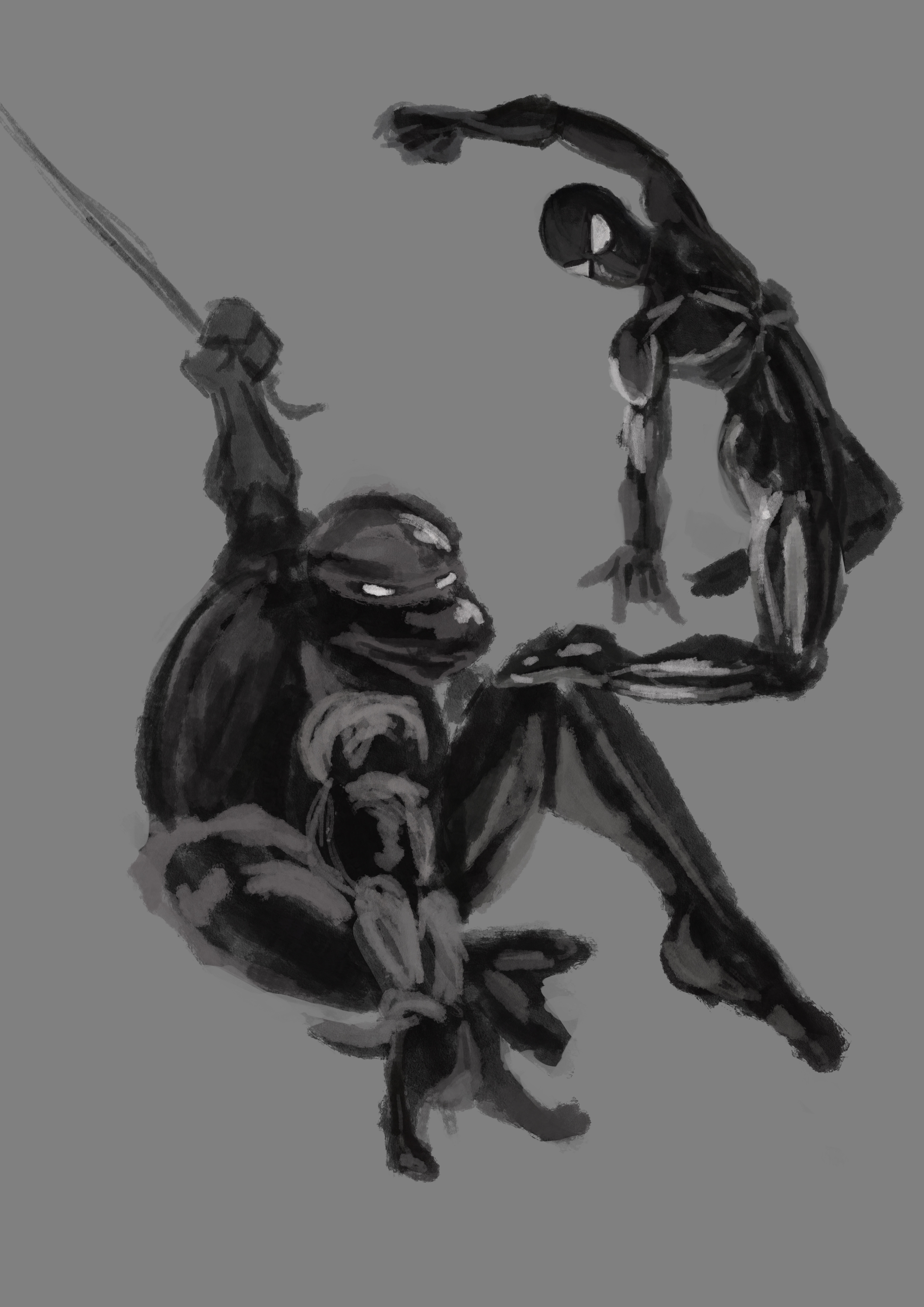 I had a LOT of sketches to figure out Spiderman's pose.