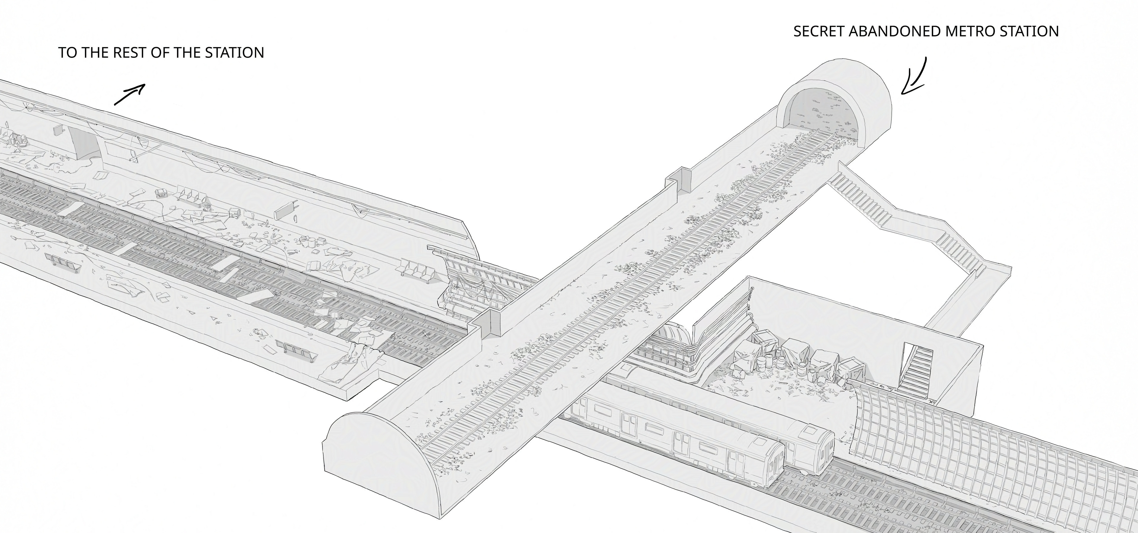 Concept of the previous image with secret metro tracks