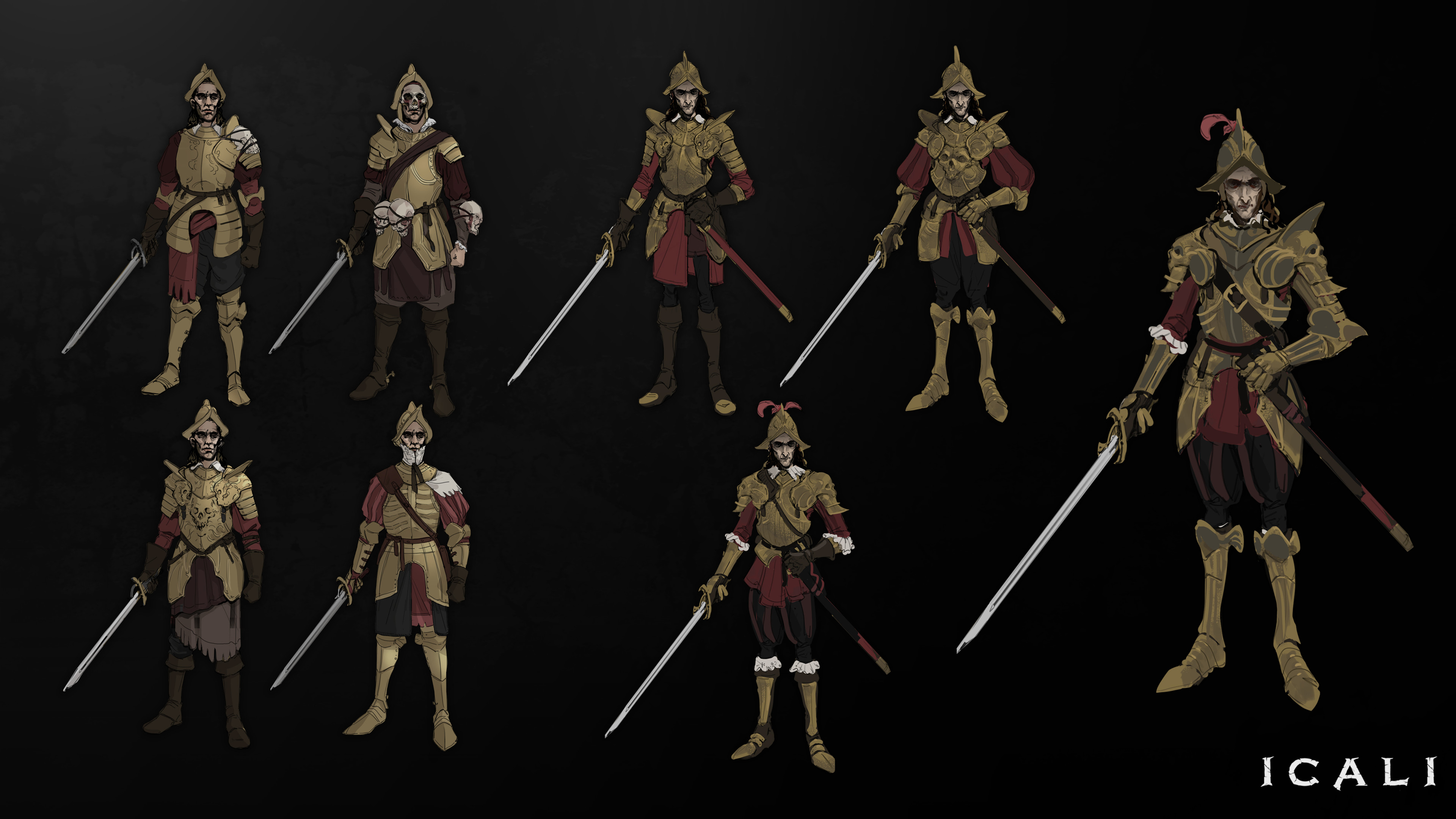 Ideation of the conquistador, skulls were a primary motif that we wanted to showcase in the designs. 