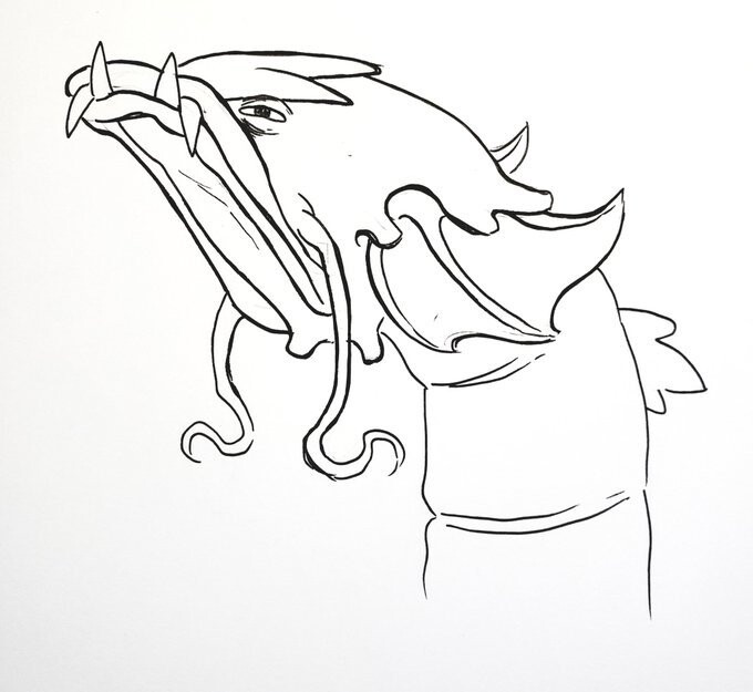 Reference ; 
gyarados (mouth closed) by Abby Howard