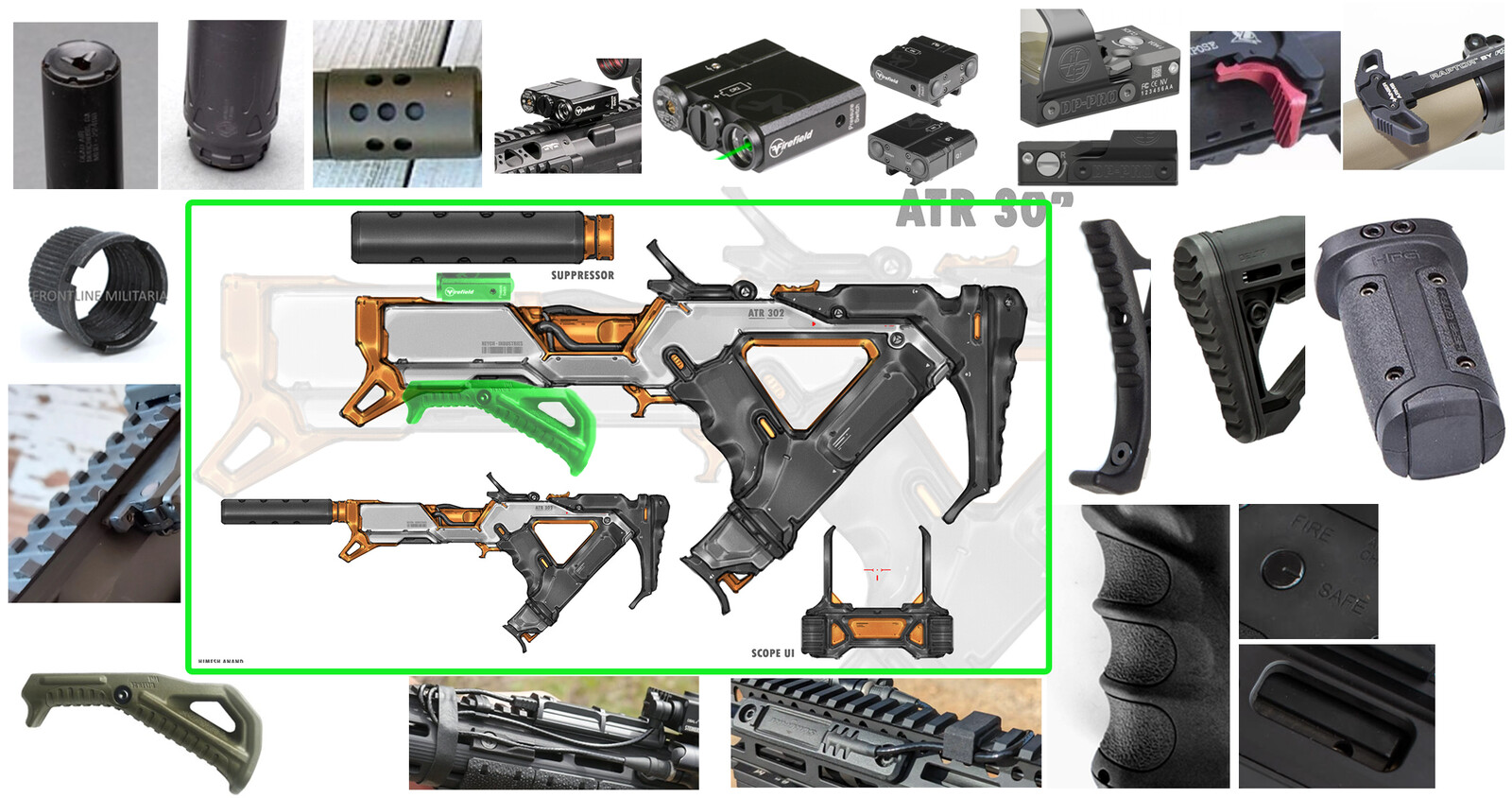 My Goal was to add more ideas to the concept art and push realism. Therefore, I have gathered many reference images to support my project. Then I have created a reference board and made some notes on what kind of attachments I wanted to add.