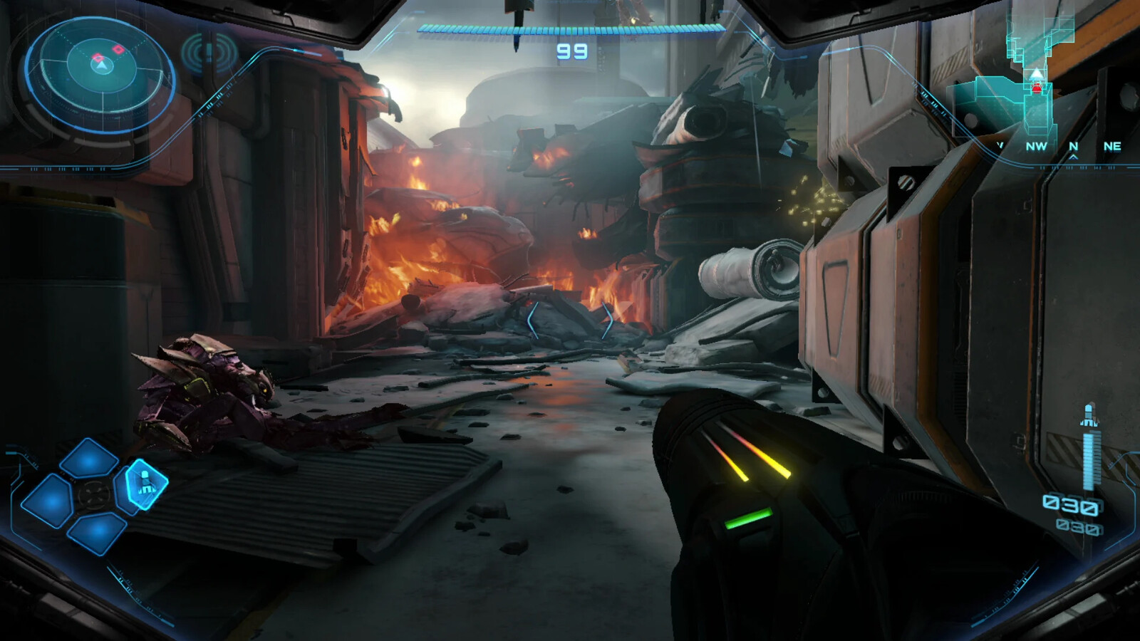 A better look at the HUD in a slightly darker area. But I won't blame you if you instead focus on all of the amazing VFX, environment art, character art, and lighting on display.
