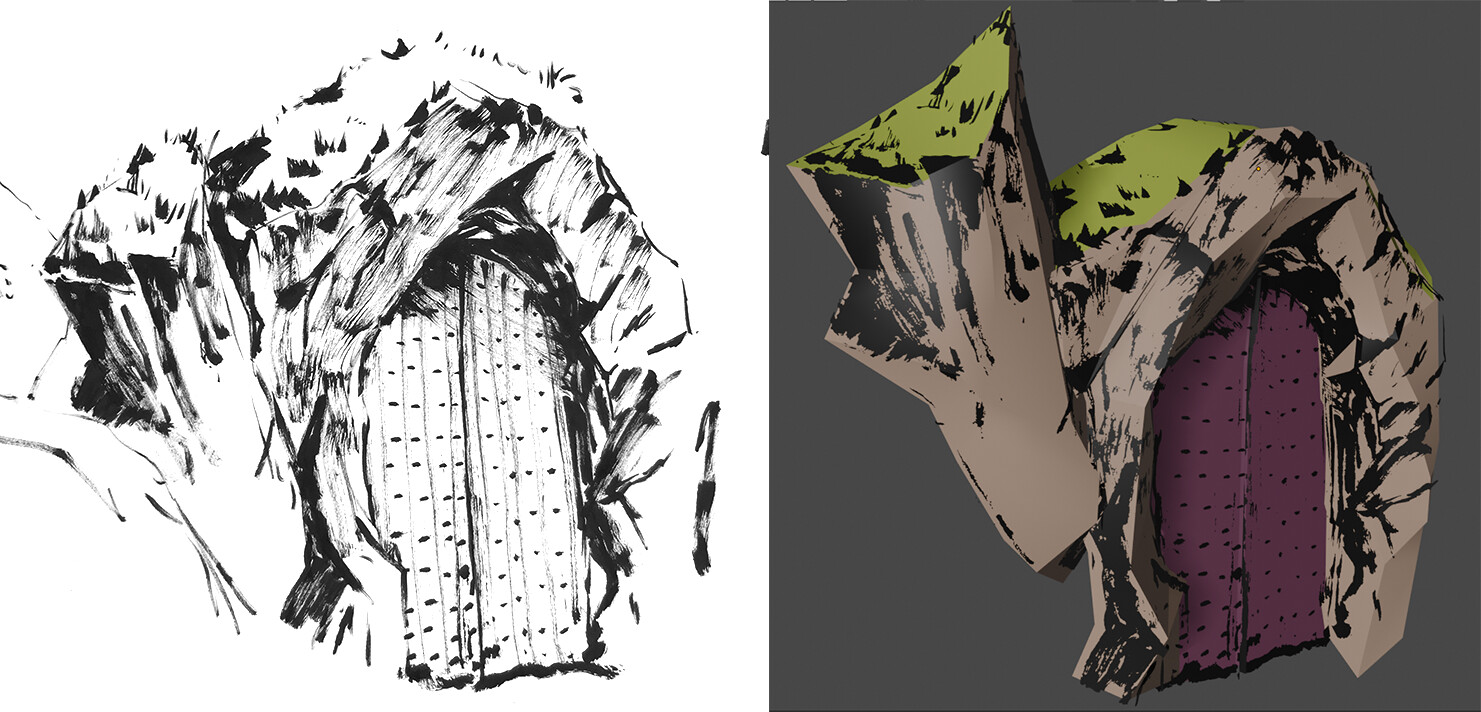 Research on modelling using concept art as texture. Concept by Liadh Young.