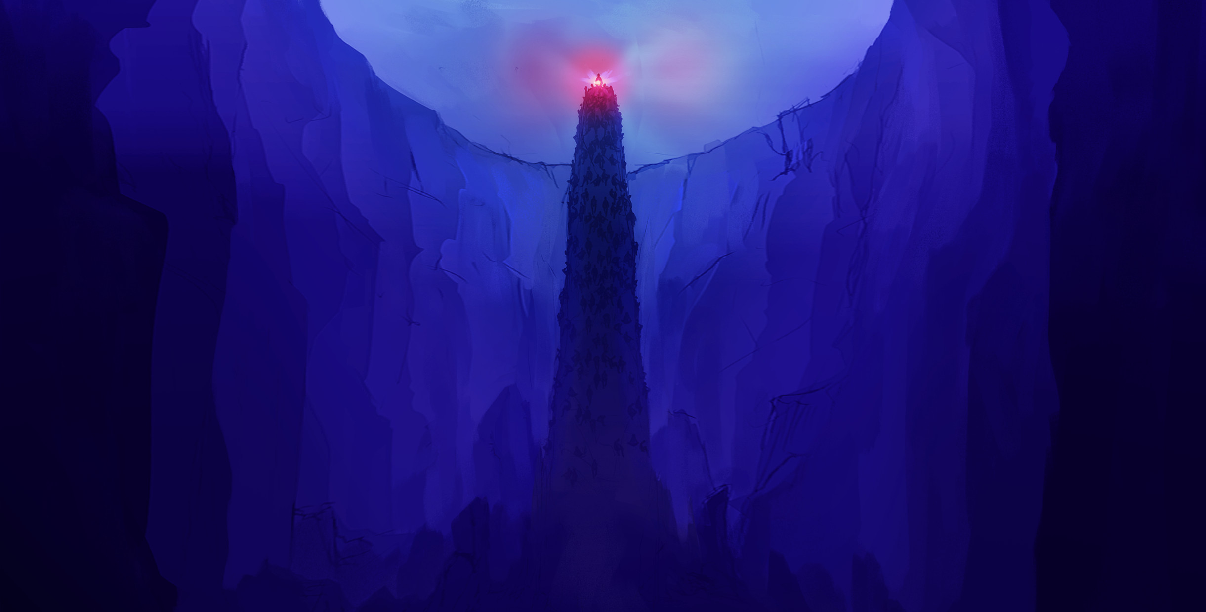 A tower of choir men in a melancholy chant