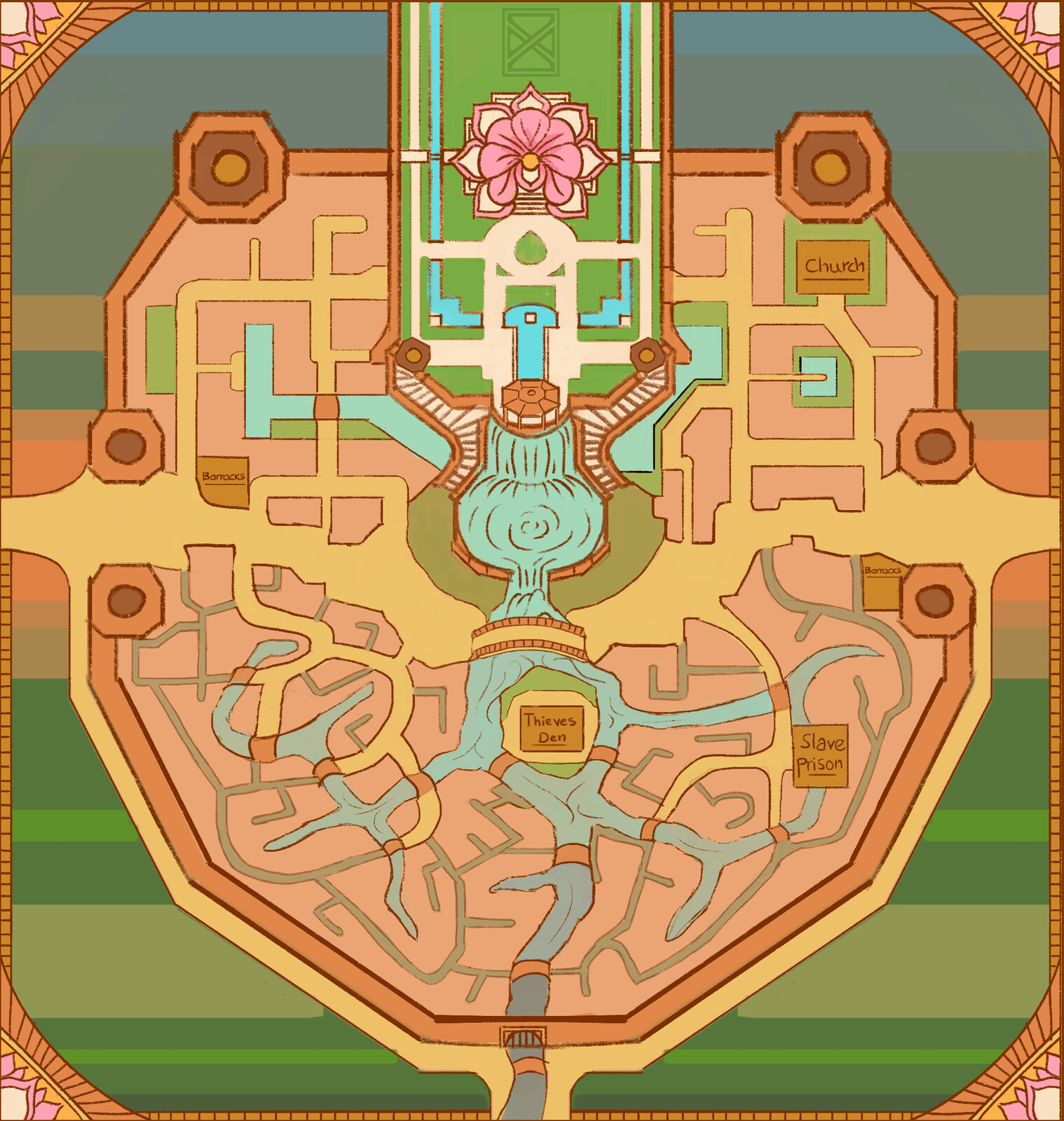 This is the initial roadmap we used to navigate through the kingdom's areas. This design has undergone several iterations but has not been updated recently.