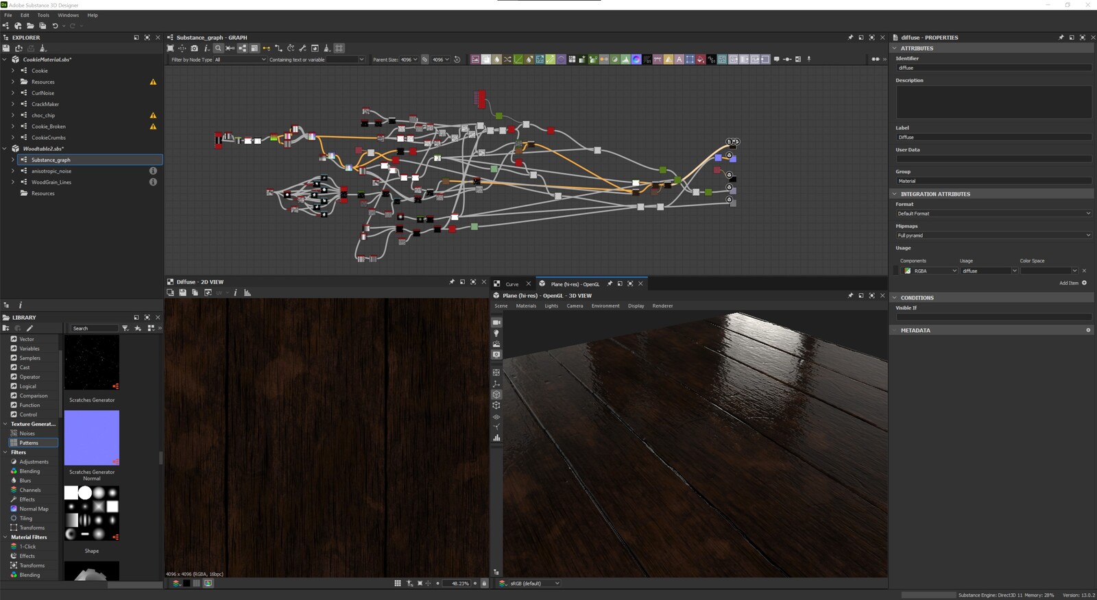 Wood shader made in Substance Designer