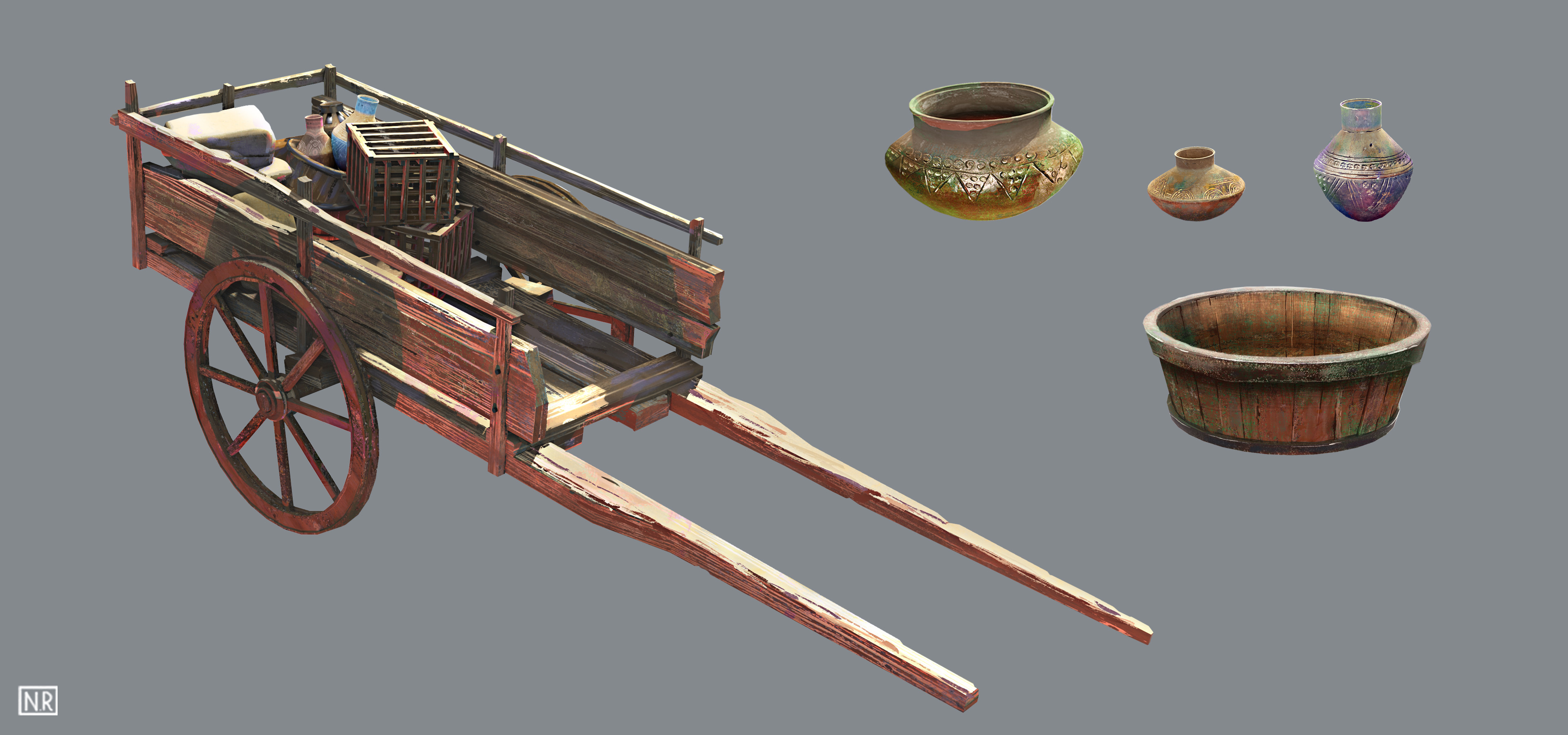 Cart and pottery prop concepts.
