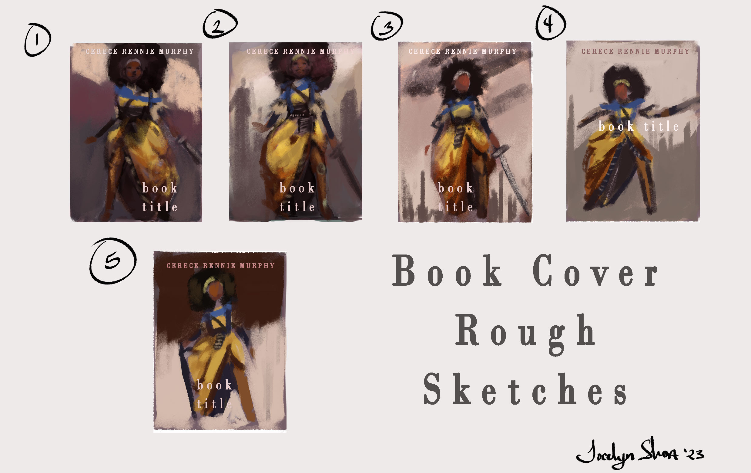 initial rough sketches to define composition and initial impact.