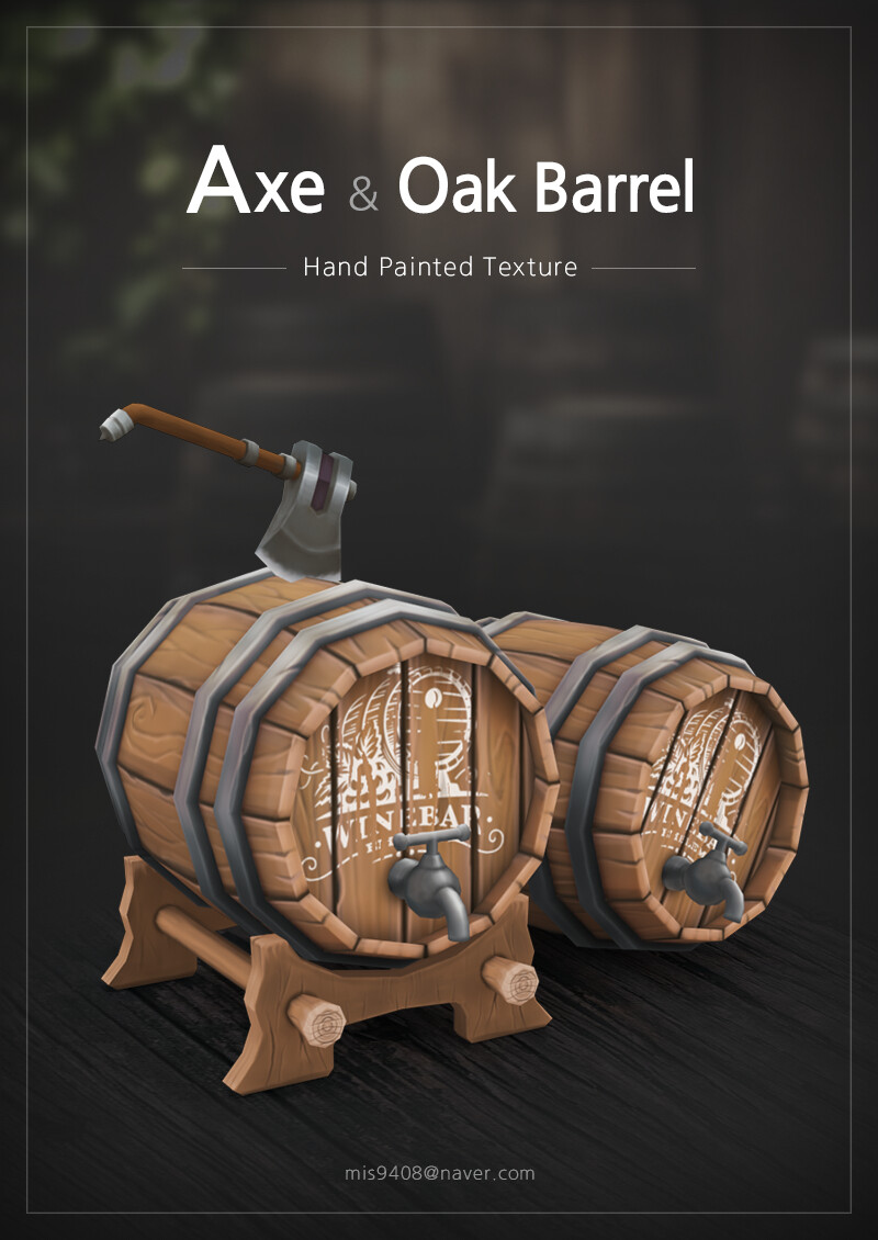 ArtStation - hand painted [Axe & Oak Barrel]