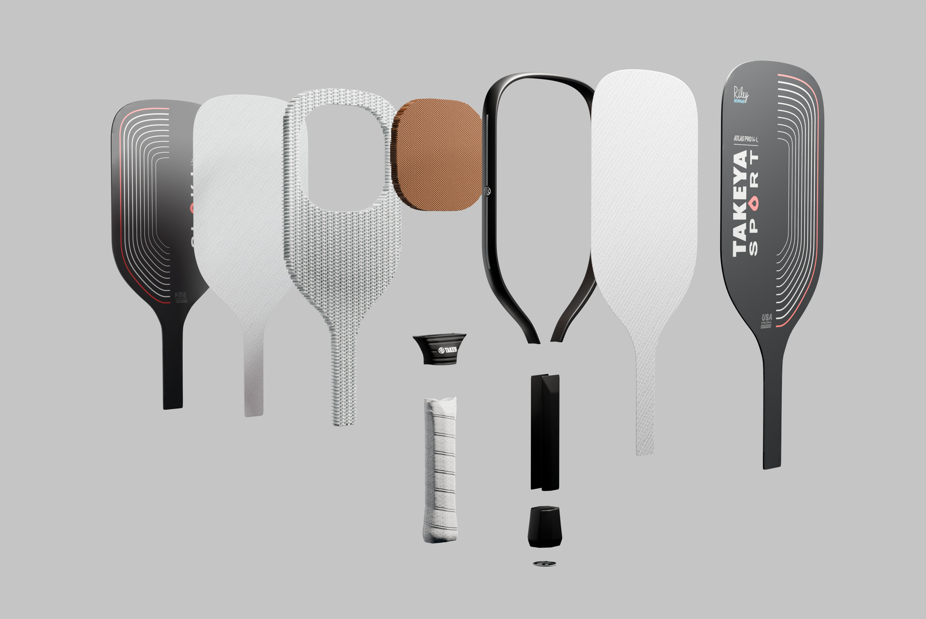 Beauty render of exploded view with materials.