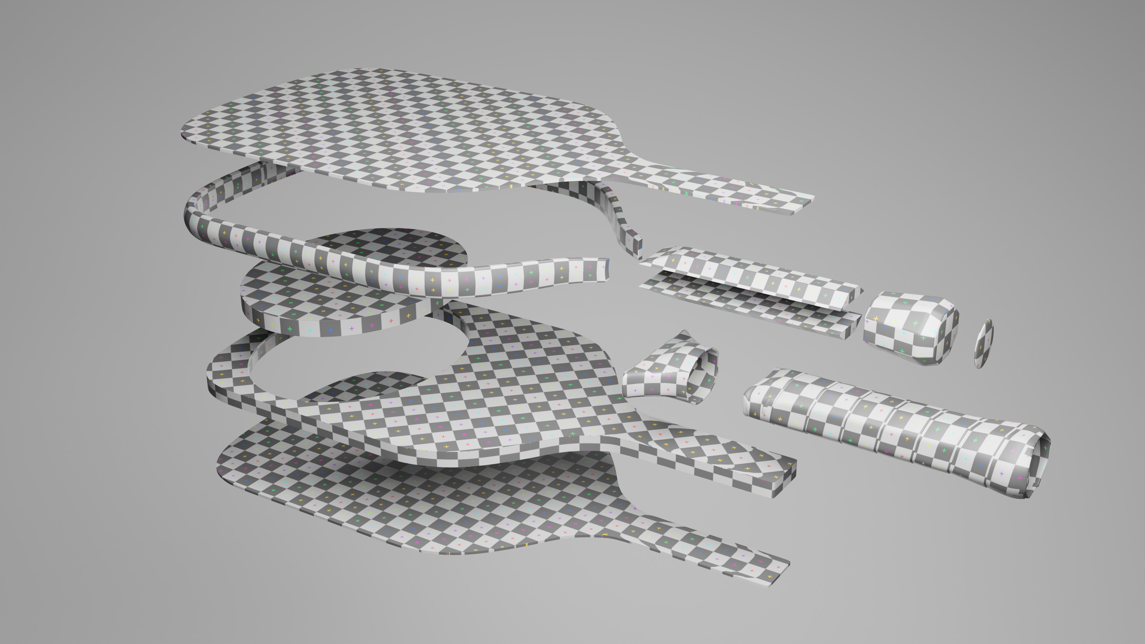 UVs &amp; exploded view of the base model.