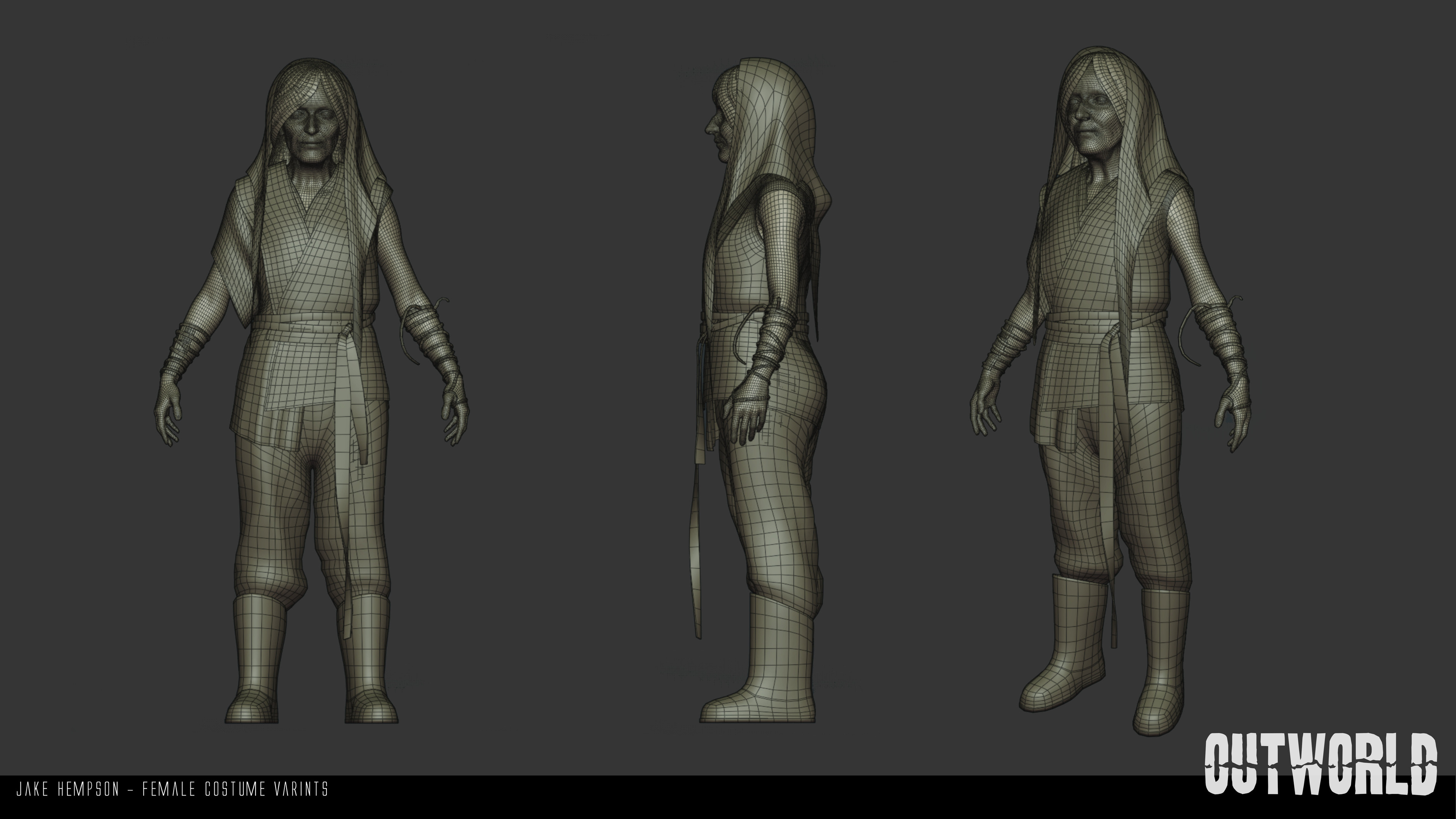 Female modular costume setup for background characters.