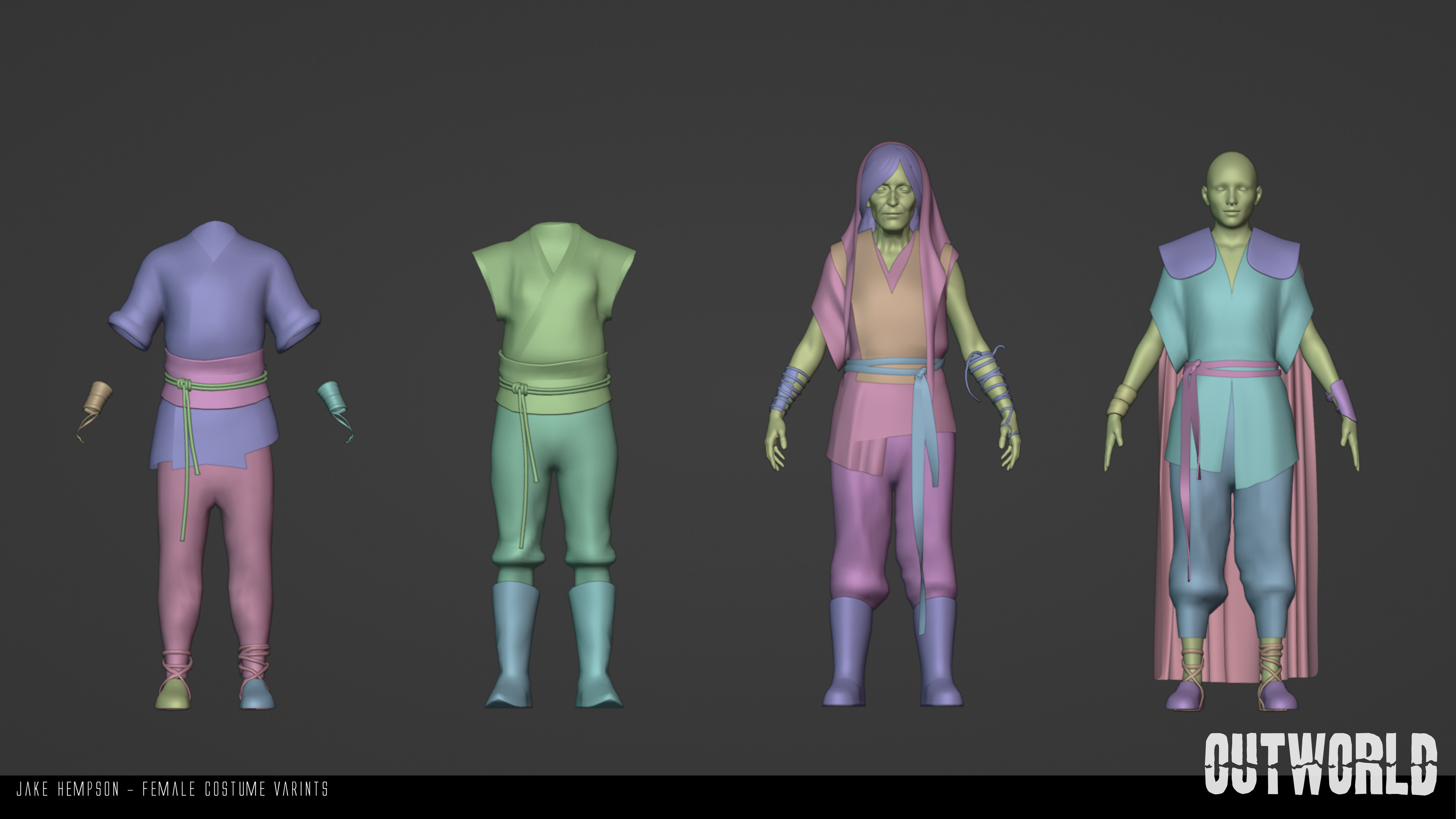 Female modular costume setup for background characters.