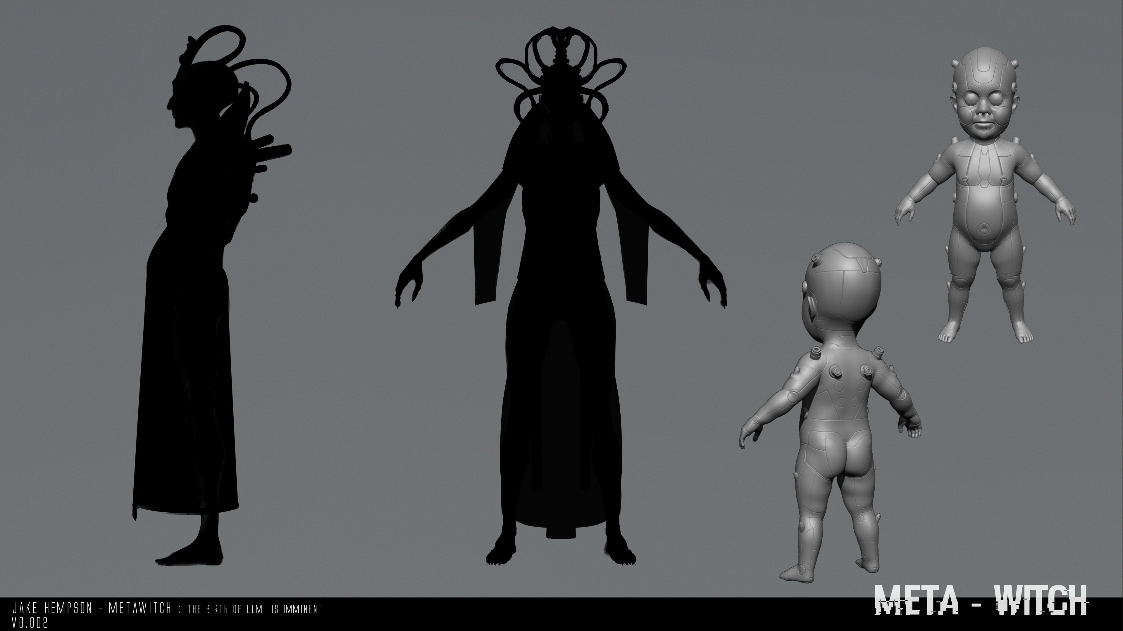 Alt silhouette exploration and AGI-Foetus sculpt.
