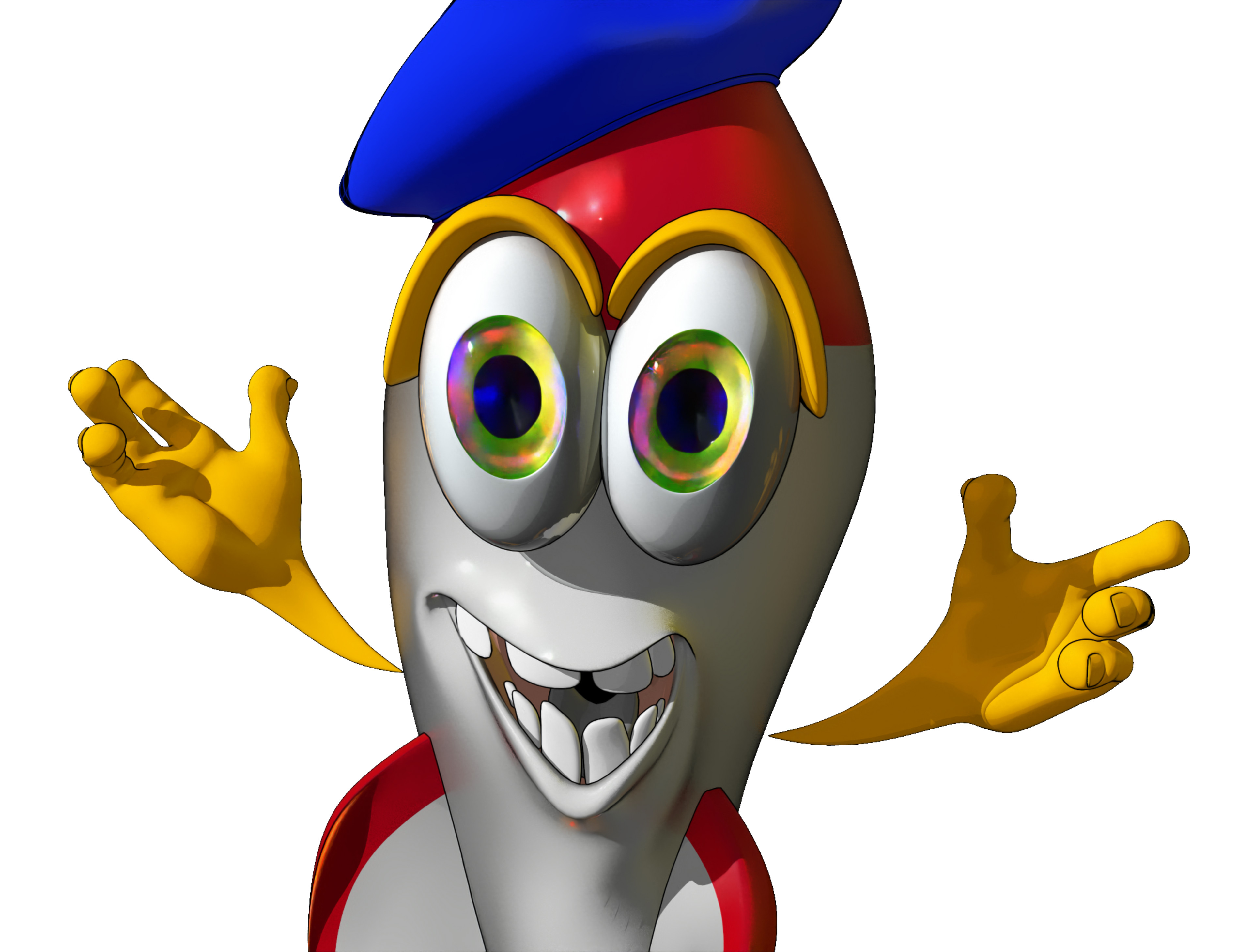 Quickie render of Fusée with cel-edges and toon shader, face close-up