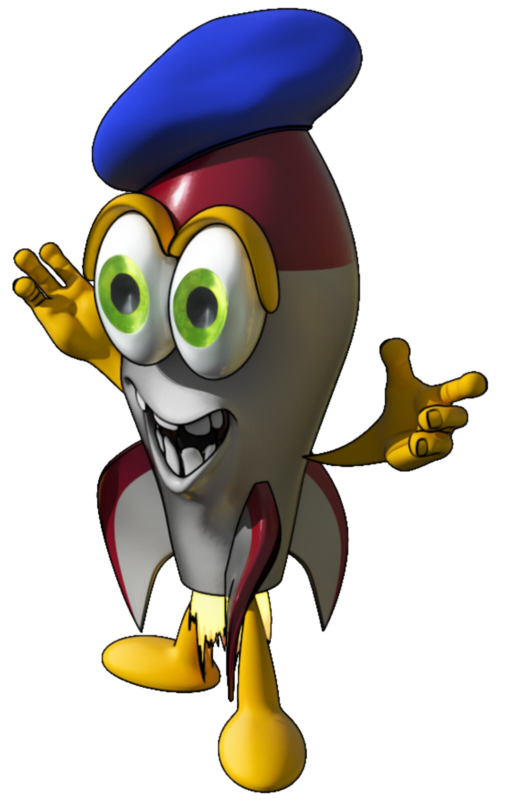 Quickie render of Fusée with cel-edges and toon shader, fire colour-shifted to match the original concept