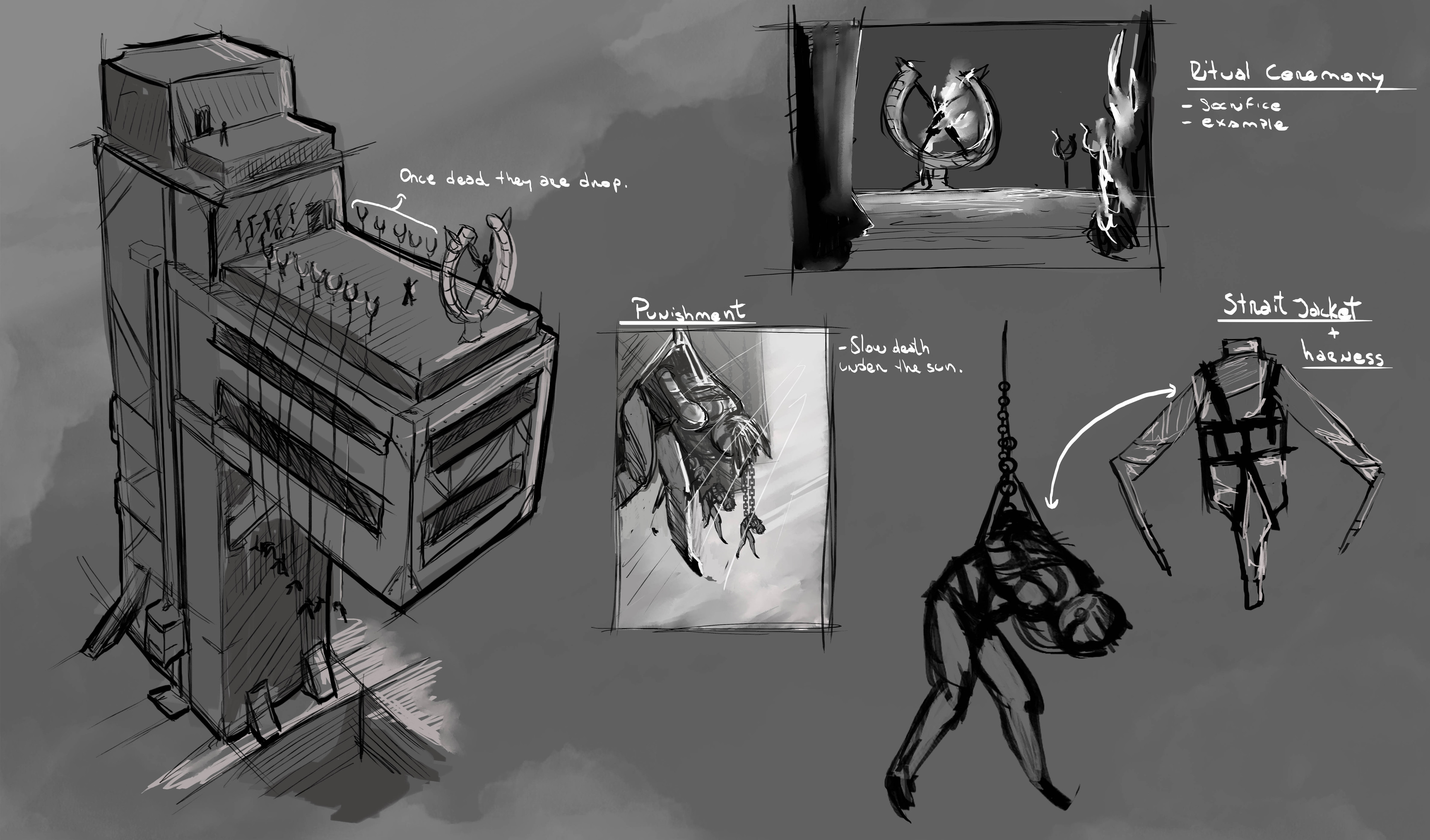 this were the first sketches to figure the sacrifice and the punishment.