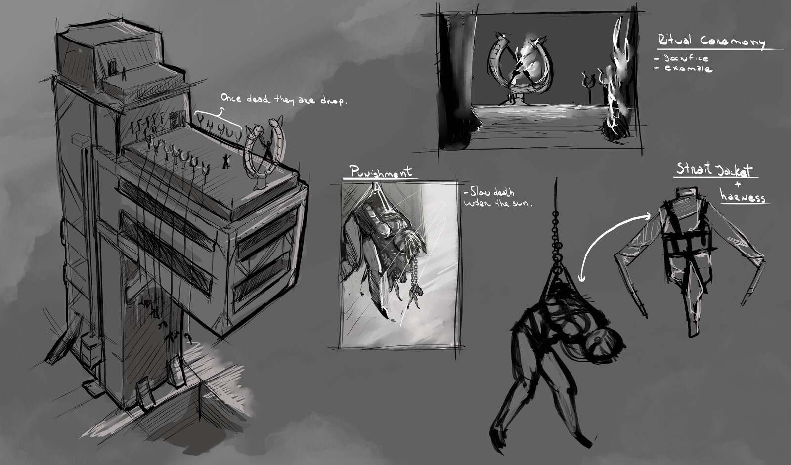 this were the first sketches to figure the sacrifice and the punishment.