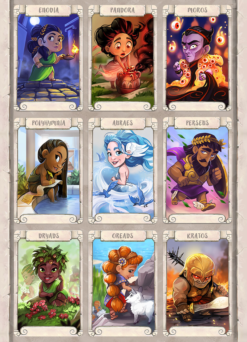 God cards (with powers removed to see full art).
