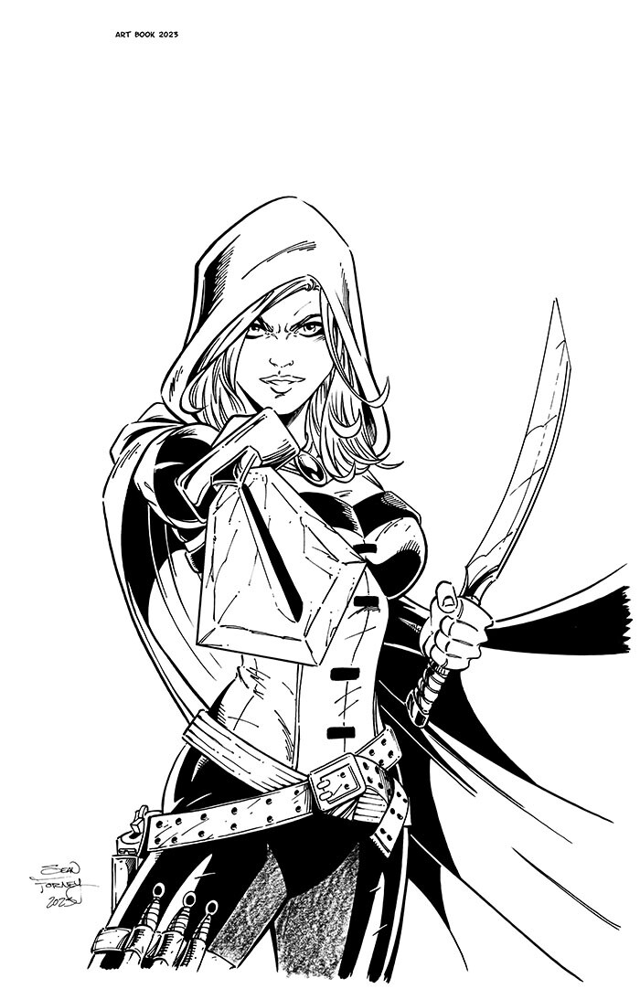 Scarlet Huntress art book 2024 cover 

Lines and colors by Sean Forney

Scarlet Huntress is a registered trademark and copyright Stephanie and Sean Forney
