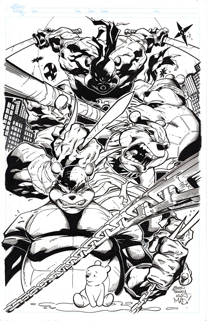 Do You Pooh TMNT homage cover 

Homage to Joe Mad's TMNT art 

Lines and colors by Sean Forney 