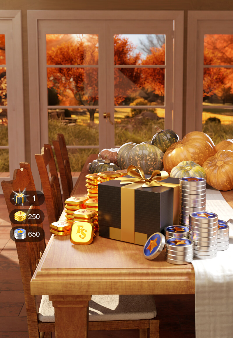 Thanksgiving event UI render, graphic design elements by Mia Crow
