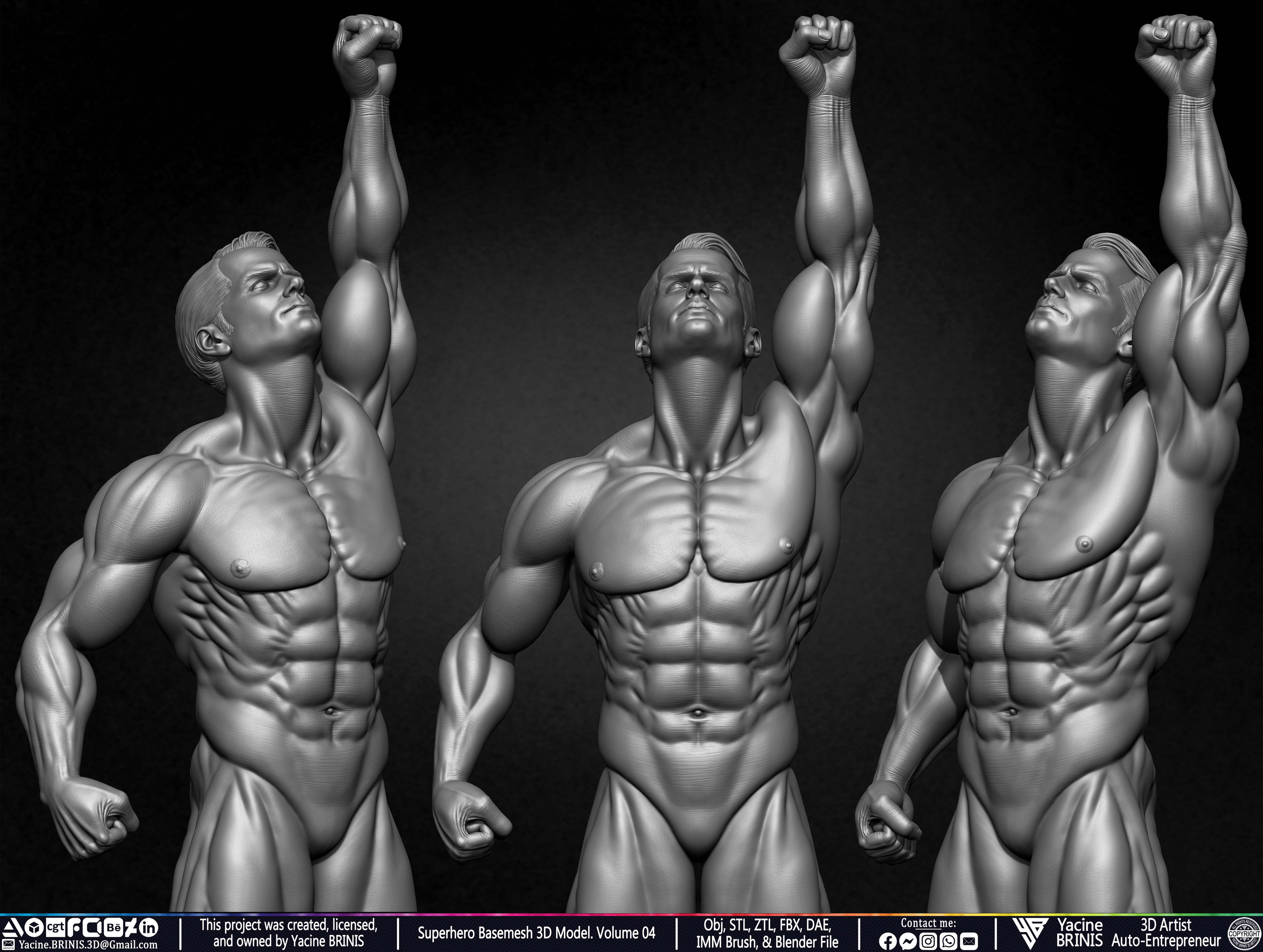 SuperHero Basemesh 3D Model Pose 04 Superman - Henry Kevill - Man of Steel-  Sculpted by Yacine BRINIS Set 001