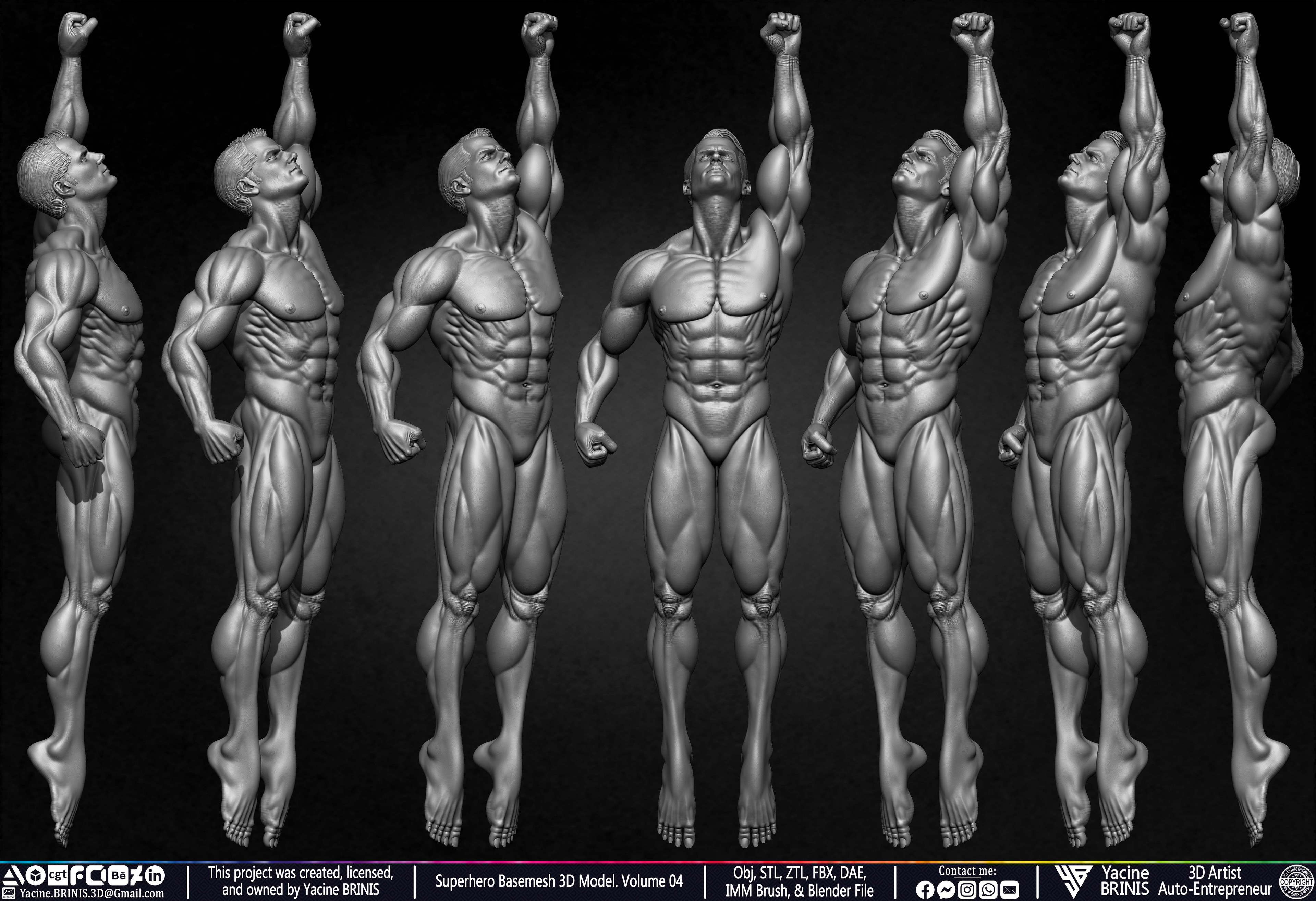 SuperHero Basemesh 3D Model Pose 04 Superman - Henry Kevill - Man of Steel-  Sculpted by Yacine BRINIS Set 004