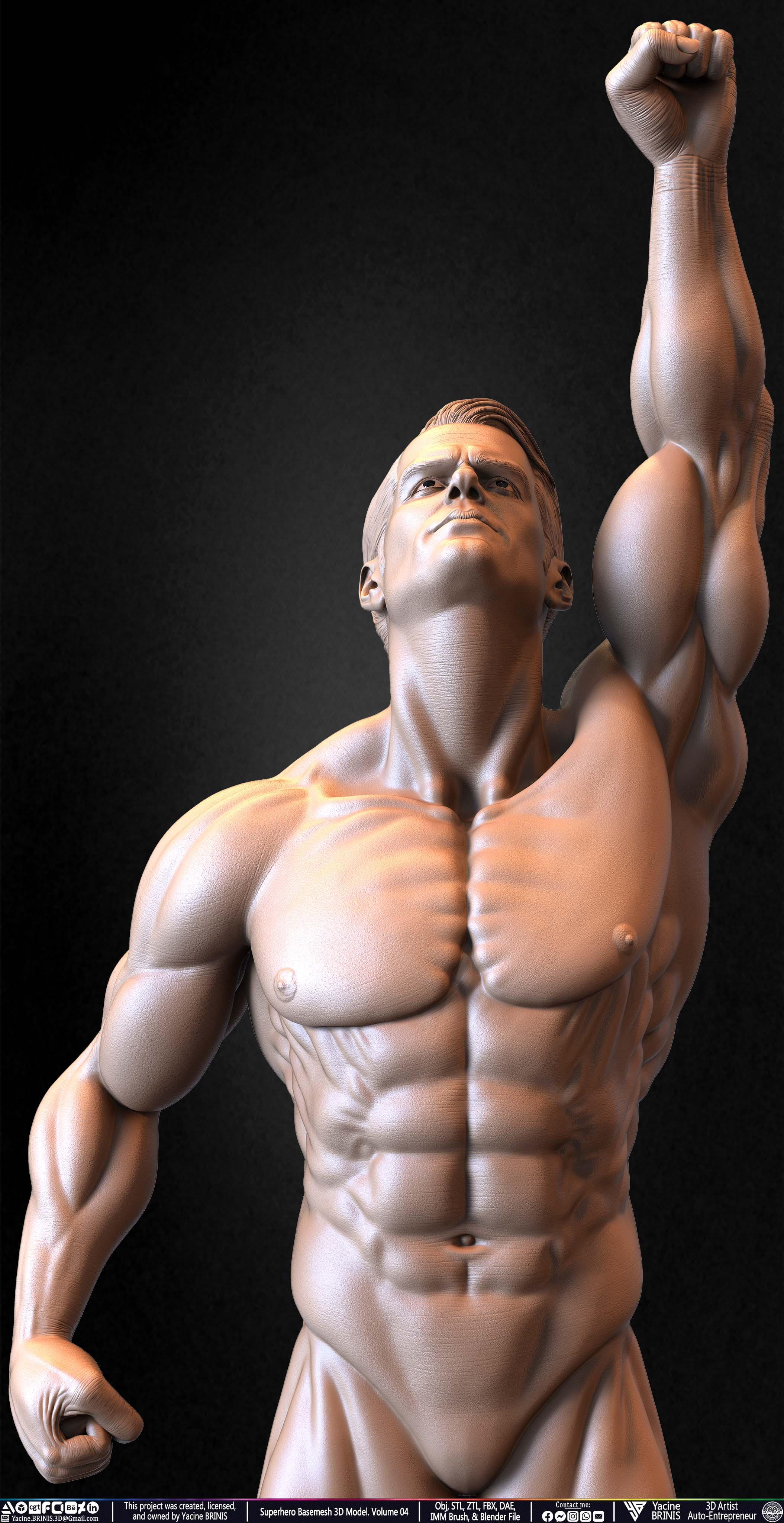 SuperHero Basemesh 3D Model Pose 04 Superman - Henry Kevill - Man of Steel-  Sculpted by Yacine BRINIS Set 008