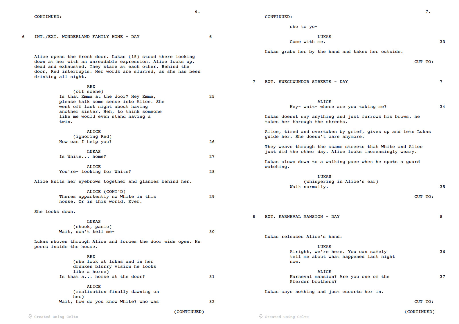 Page 6 and 7 of "It's A Small World" script