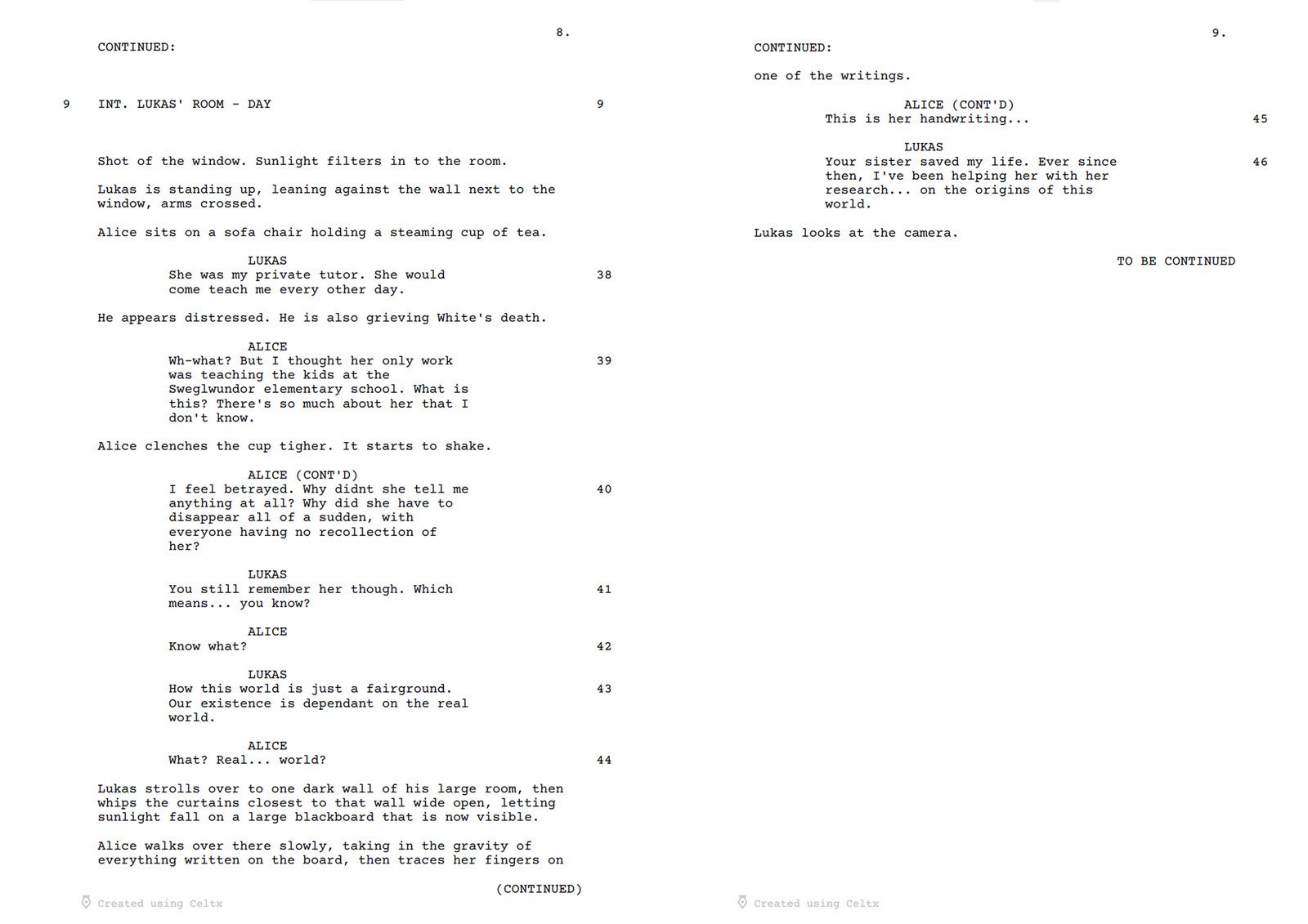 Page 8 and 9 of "It's A Small World" script